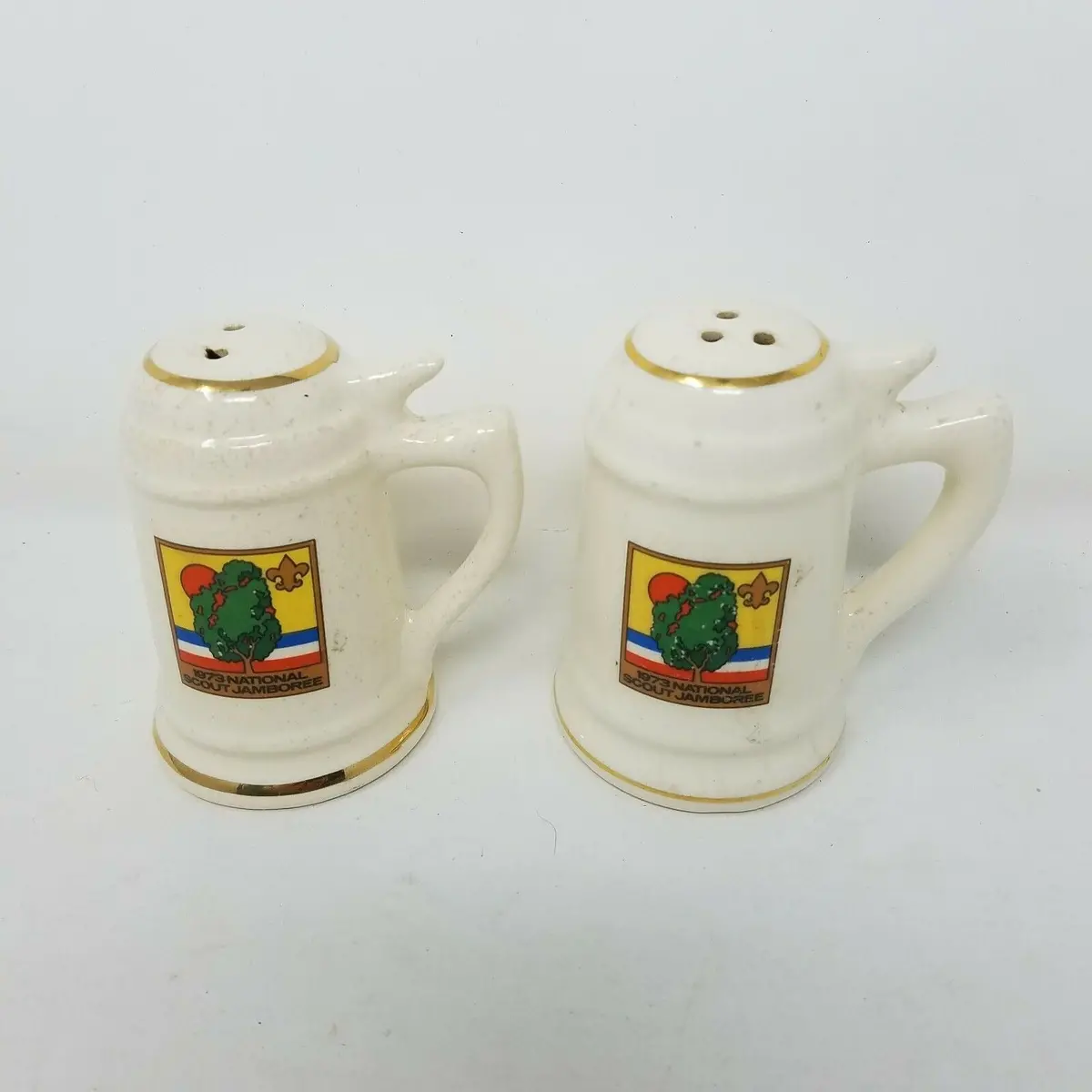 Vintage 1973 Boy Scouts National Jamboree Ceramic Salt & Pepper Shakers America 1