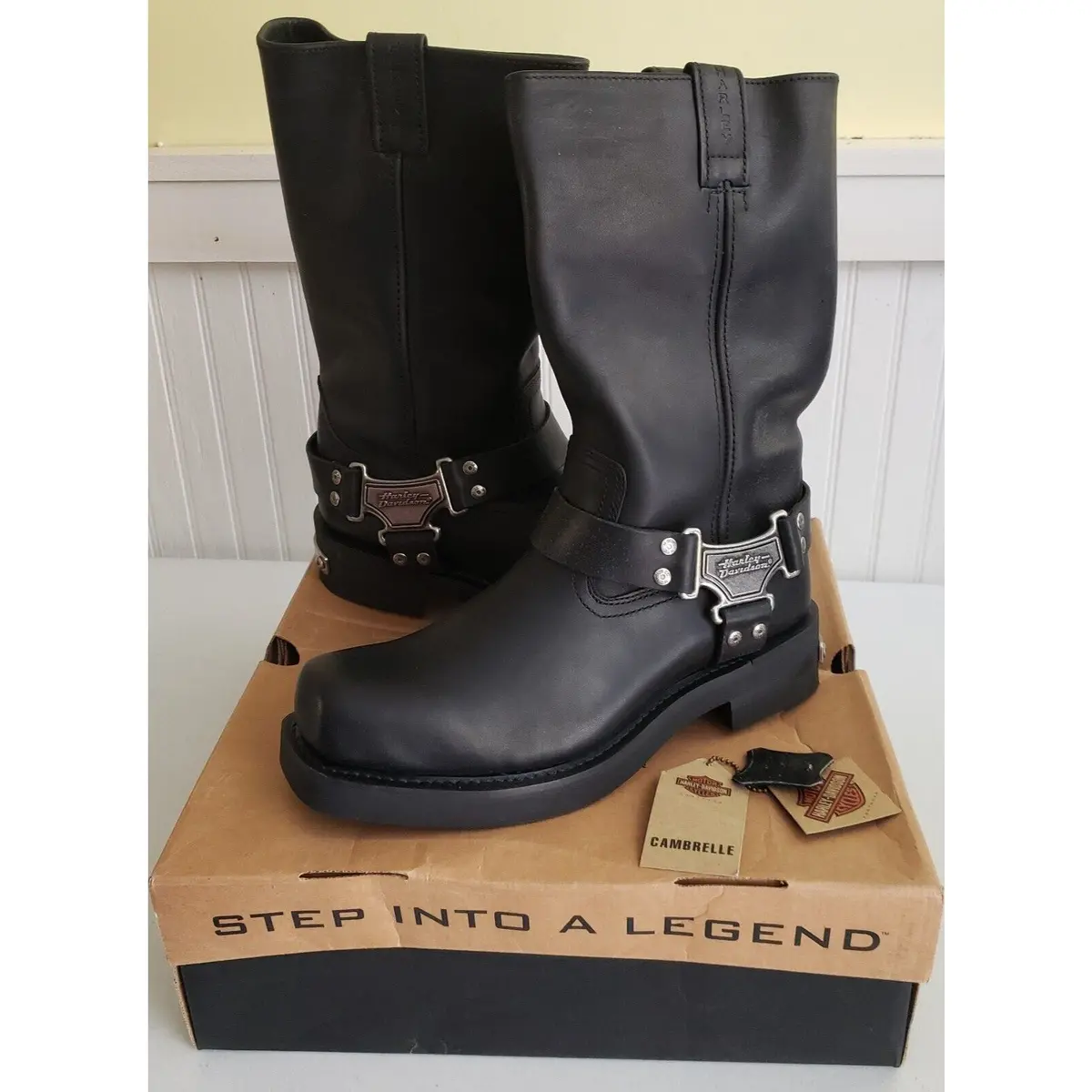 Harley Davidson Cambrelle Mega Harness Hi Biker Boots Square Toe Mens 10.5 91345 1
