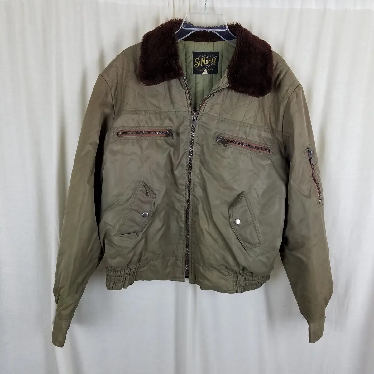 Vintage St. Moritz Moulton Fur Collar Jacket Aviator Flight Bomber Mens Xl 50S 1