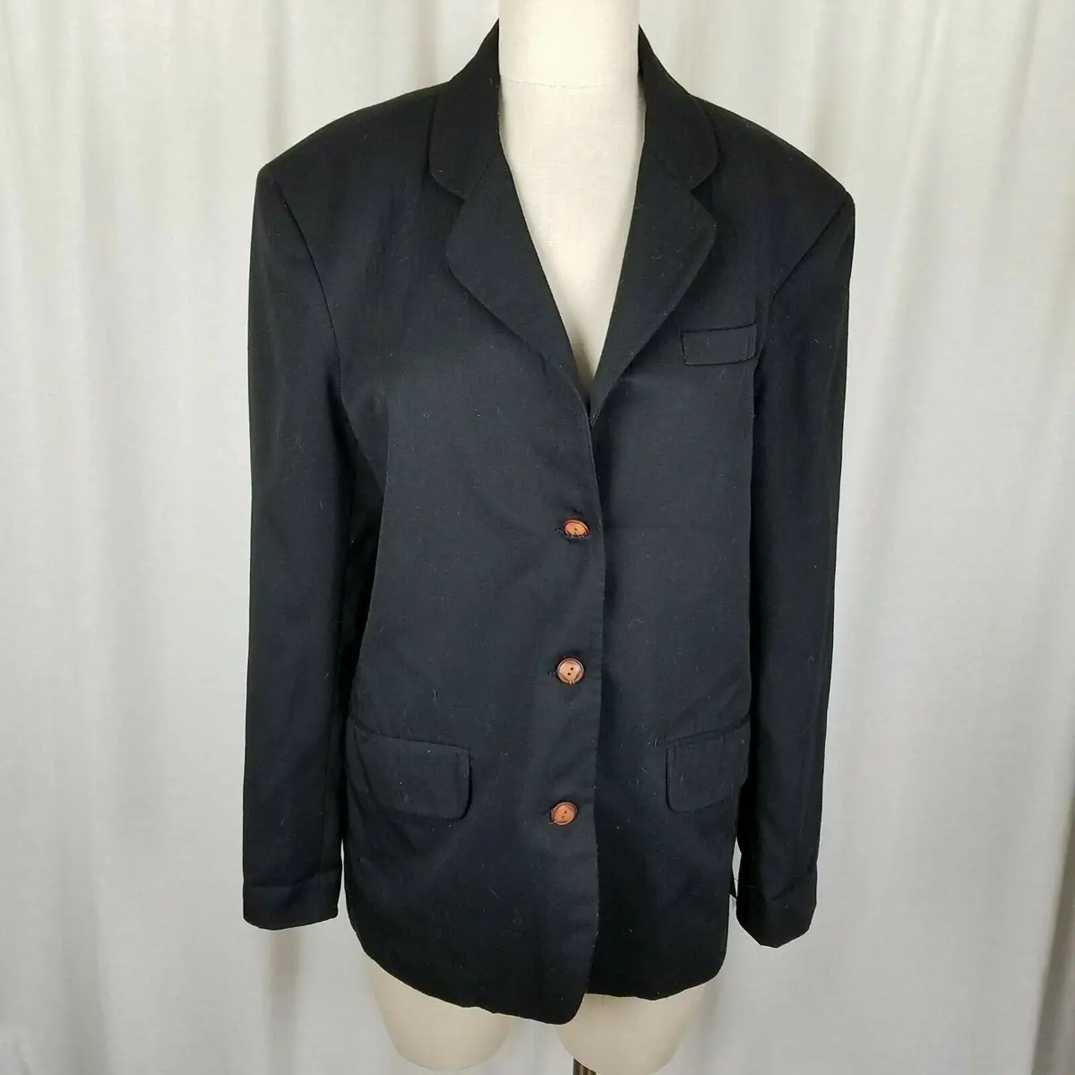 Esprit Collection Black Twill Blazer Jacket Womens L Vintage Preppy 3 Button 80S 1