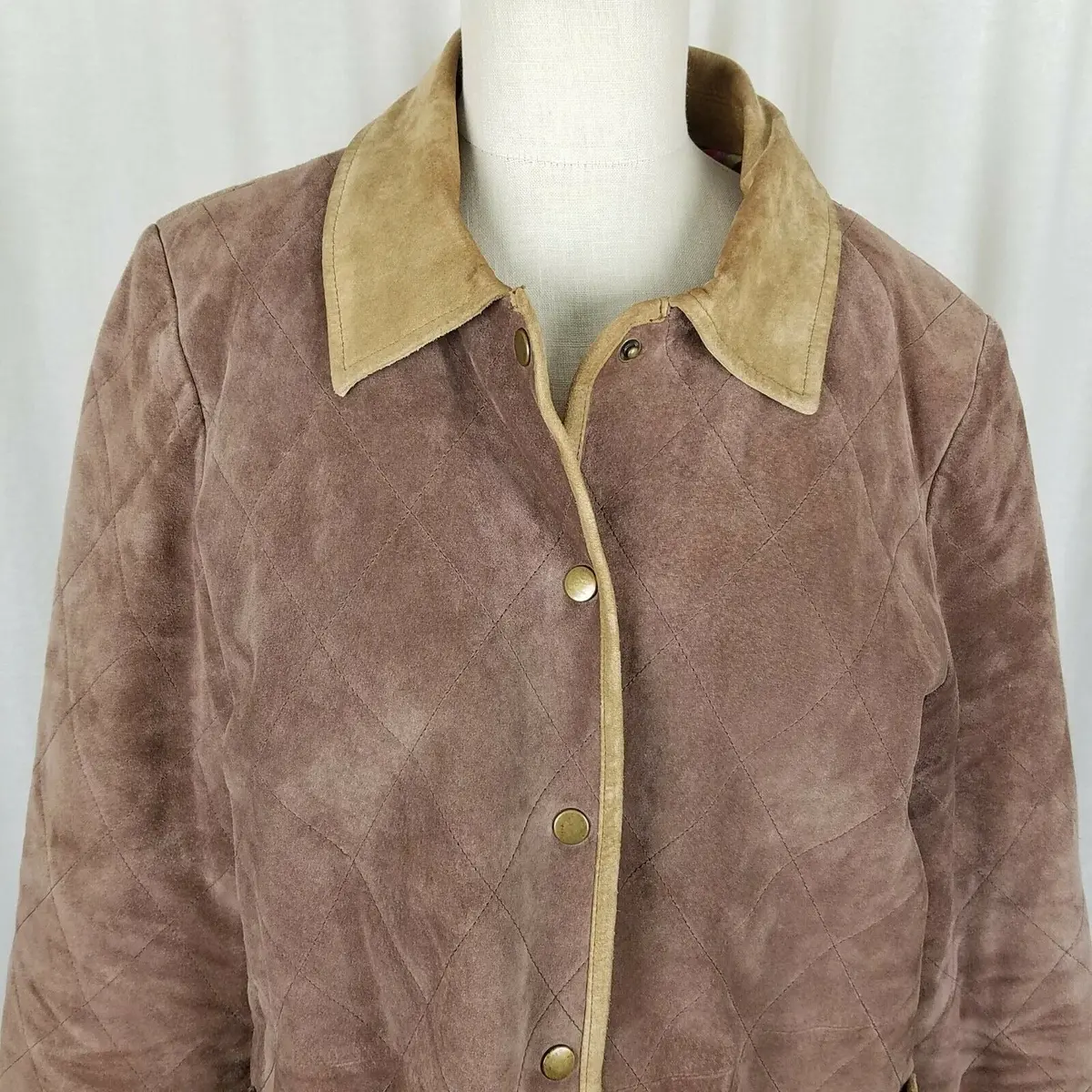 Bushwacker Quilted Pig Suede Leather Equestrian Riding Bard Barn Coat Womens L 2