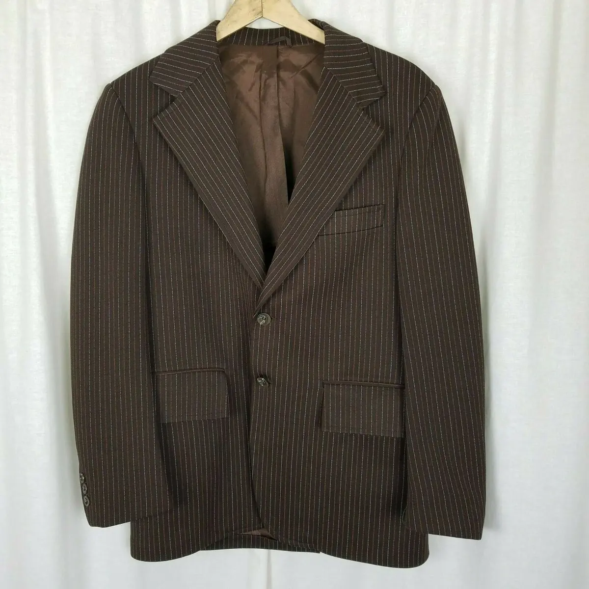 John Blair Brown Polyester Pinstripe Blazer Sport Coat Jacket Mens 39 Vintage 1