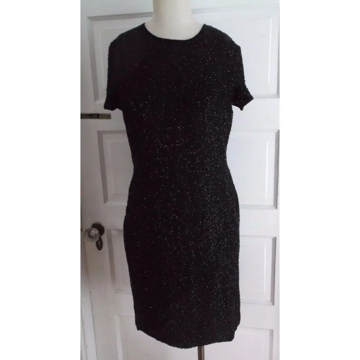 Laurence Kazar Heavily Beaded Cocktail Formal Party Dress M Vintage 70S Black 1