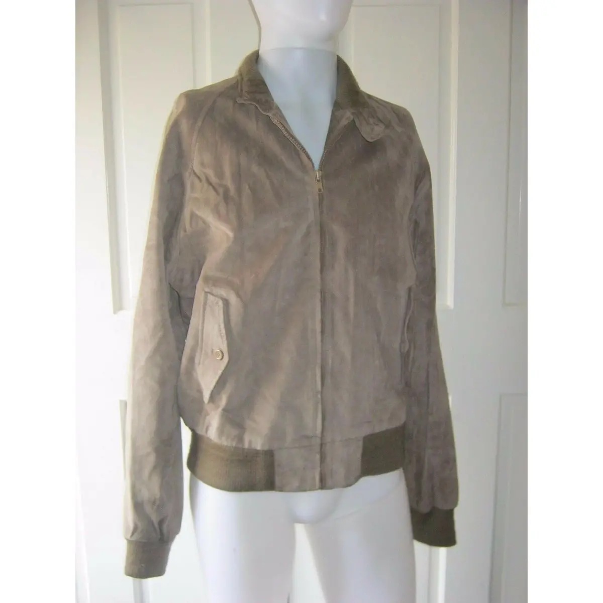 Hardy Amies London Leather Cafe Clicker Bomber Jacket Mens L Vintage Knit Trim 1