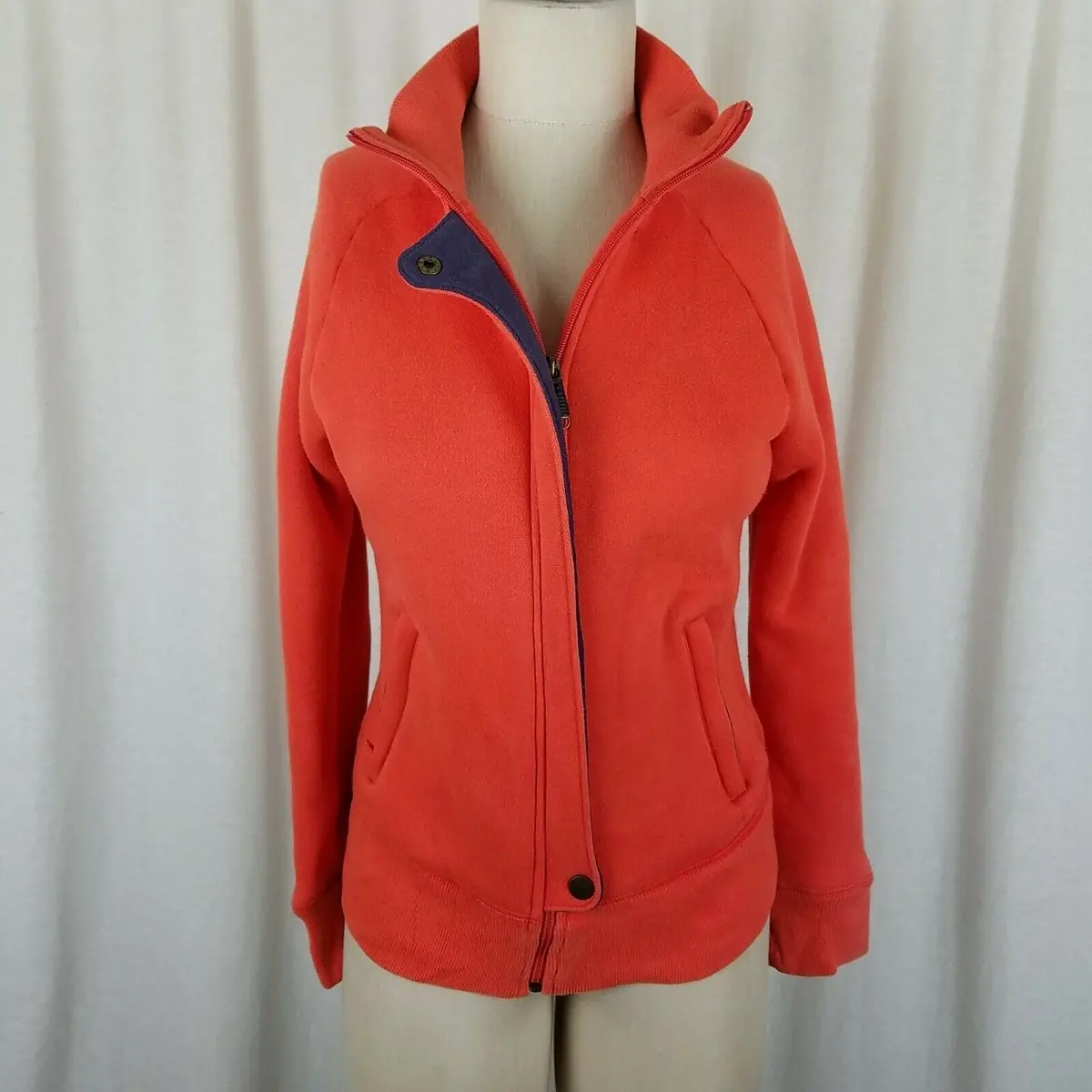 B By Burton Orange Funnel Neck Zip Up Sweatshirt Sweater Jacket Womens S Patches 1