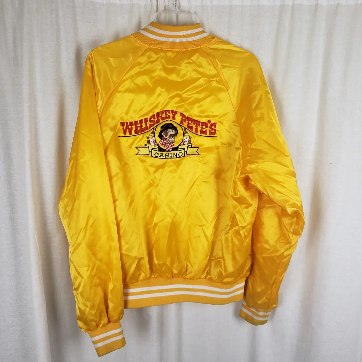 Vtg Whiskey Pete's Casino Yellow Satin Bomber Baseball Jacket Mens L 42 44 Usa 1