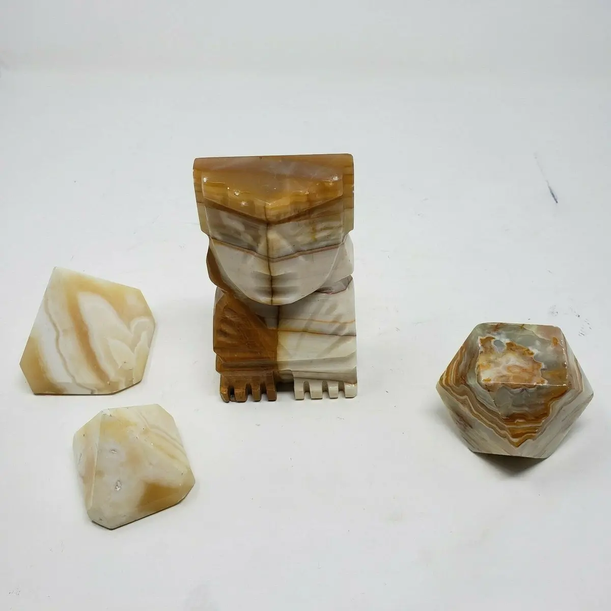 Vtg Onyx Stone Marble Tiki God Aztec Totem Pole Pyramids Carved Bookends Statues 1