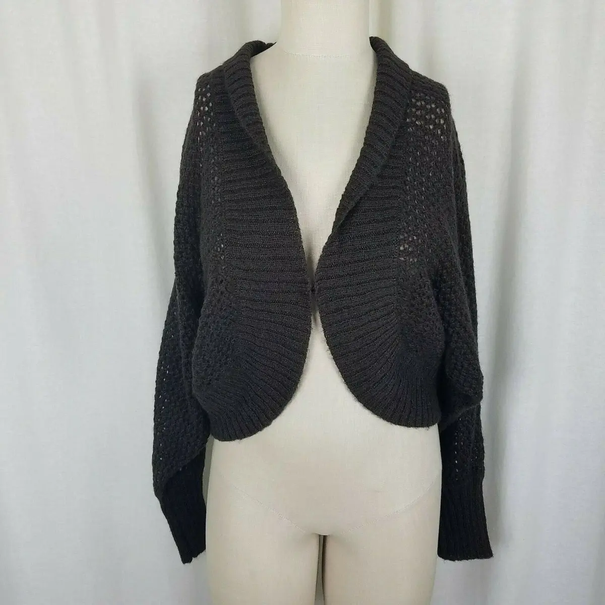 Ann Taylor Loft Shrug Mohair Batwing Sweater Knit Shawl Collar Womens S Brown 1