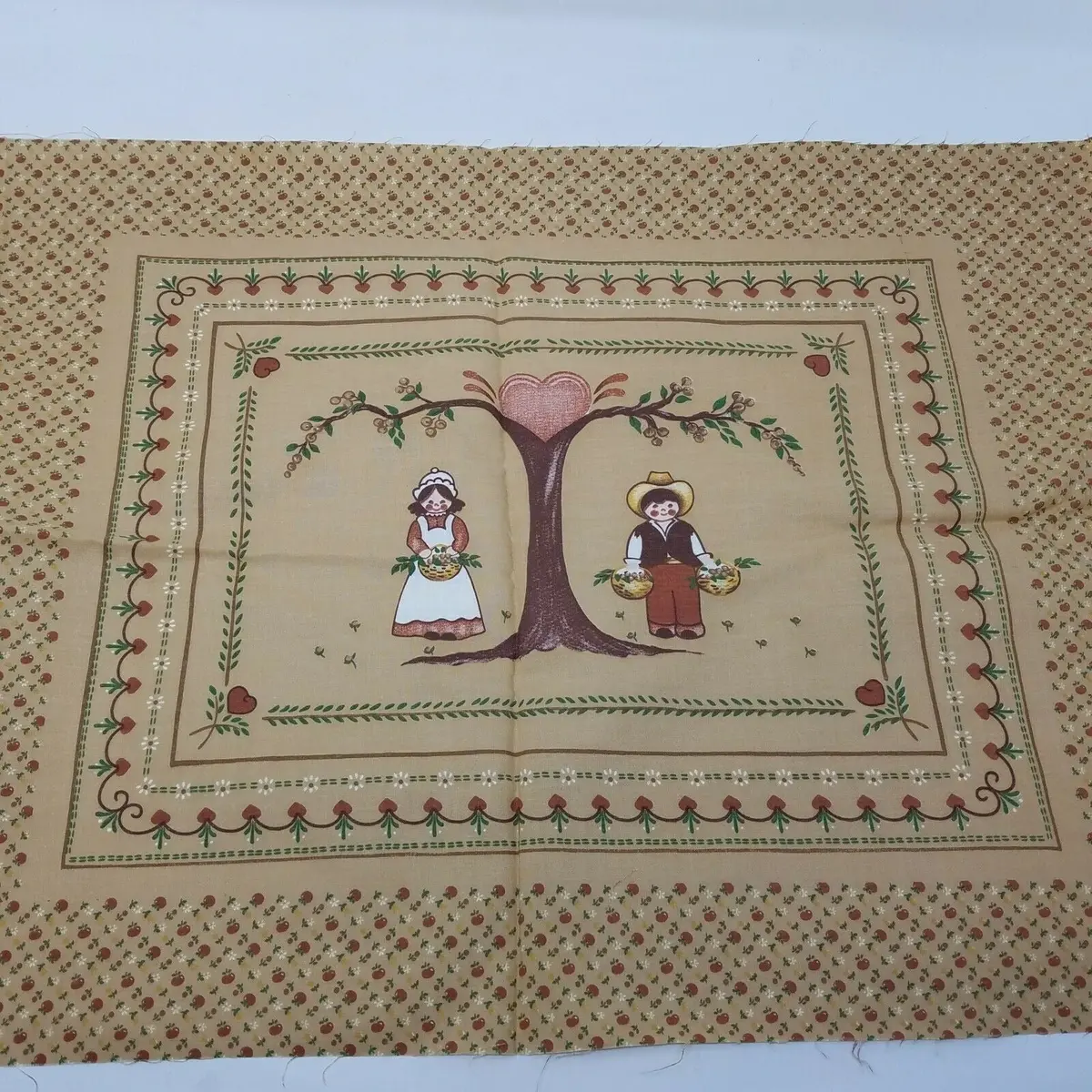 1970S Amish Country Kitsch Patchwork Quilt Panel 1 Yard Harvest Brown Barnyard 2