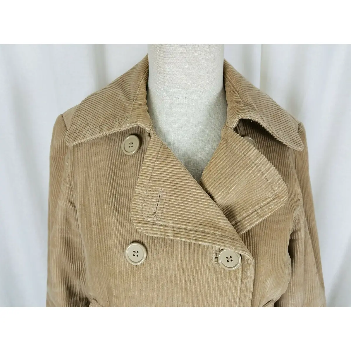 Gap Corduroy Double Breasted Trench Style Short Peacoat Jacket Womens S Camel 1