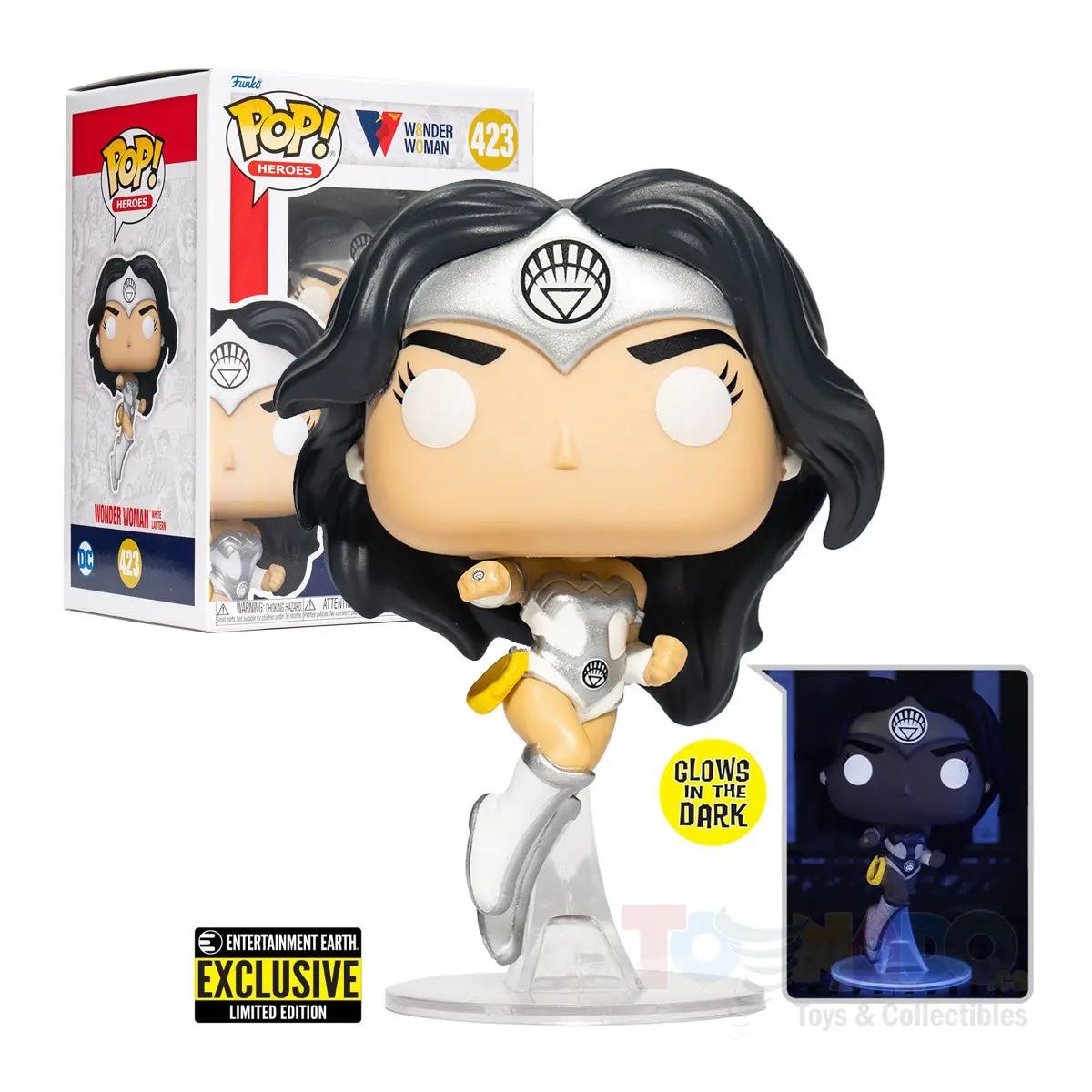 Funko Pop! Heroes #423 Wonder Woman (White Lantern) Glows-In-The-Dark Ee Exclusive Vinyl Figure Low Stock 1