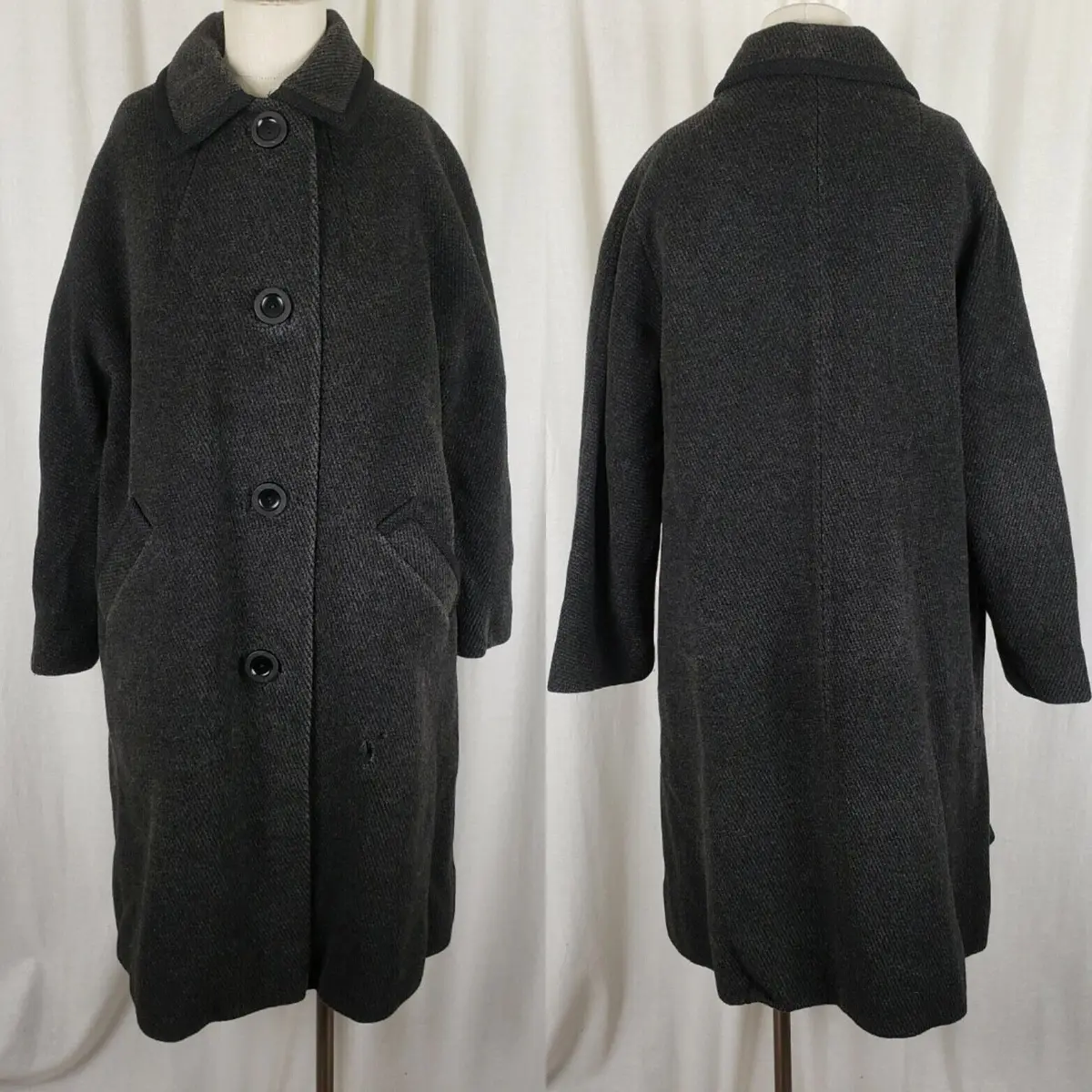 Vintage Mid Century Union Made Wool Peacoat Insulated Faux Fur Lined Womens L Xl 1