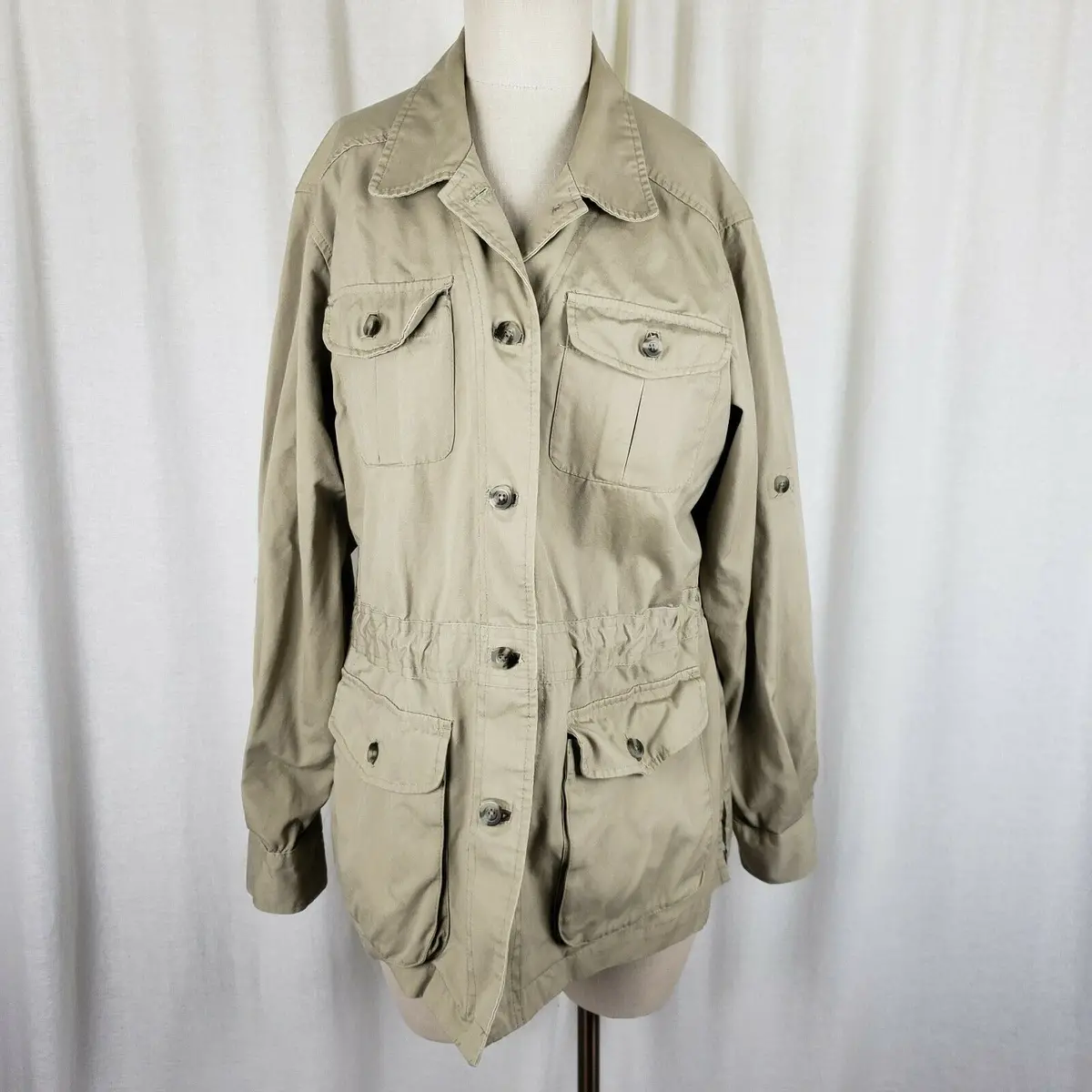 Travelsmith Khaki Cargo Jacket Canvas Safari Field Womens L Conversion Anorak 1