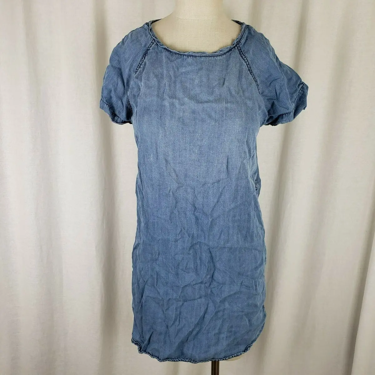 Life In Progress Denim Blue Jean Oversized Baggy Sack Dress Womens S Chambray Ss 1