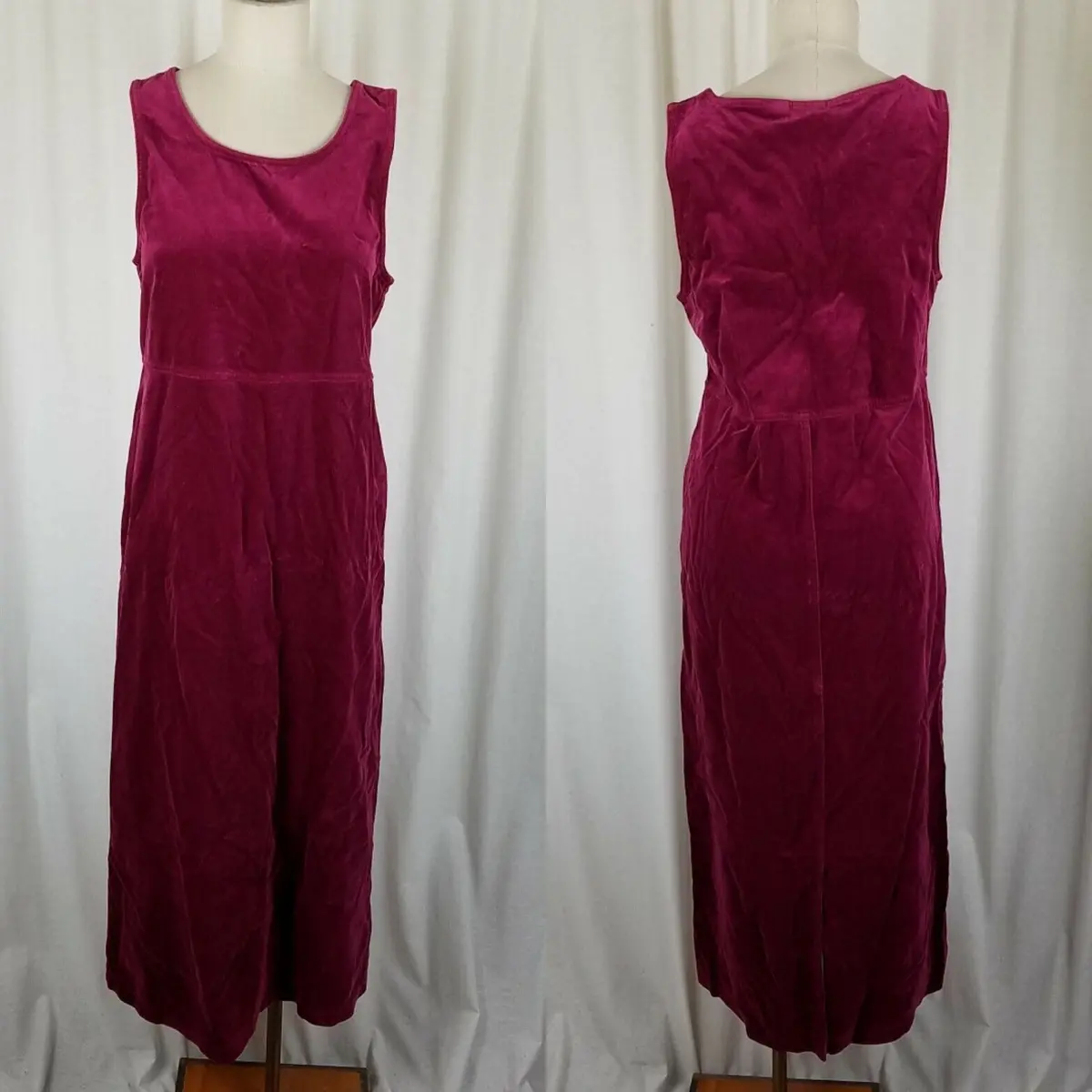Ll Bean Ellsworth Cotton Velveteen Maxi Jumper Dress Womens 6 Berry Sleeveless 1