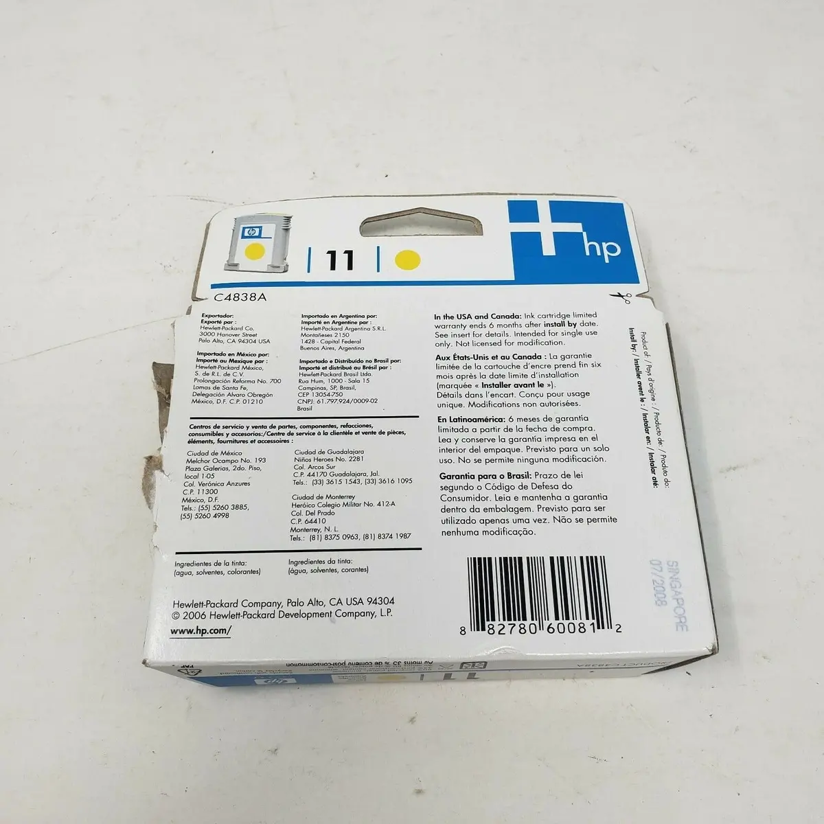 Hp 11 C4838a Yellow Ink Cartridge New Open Box Genuine Original Expired 2