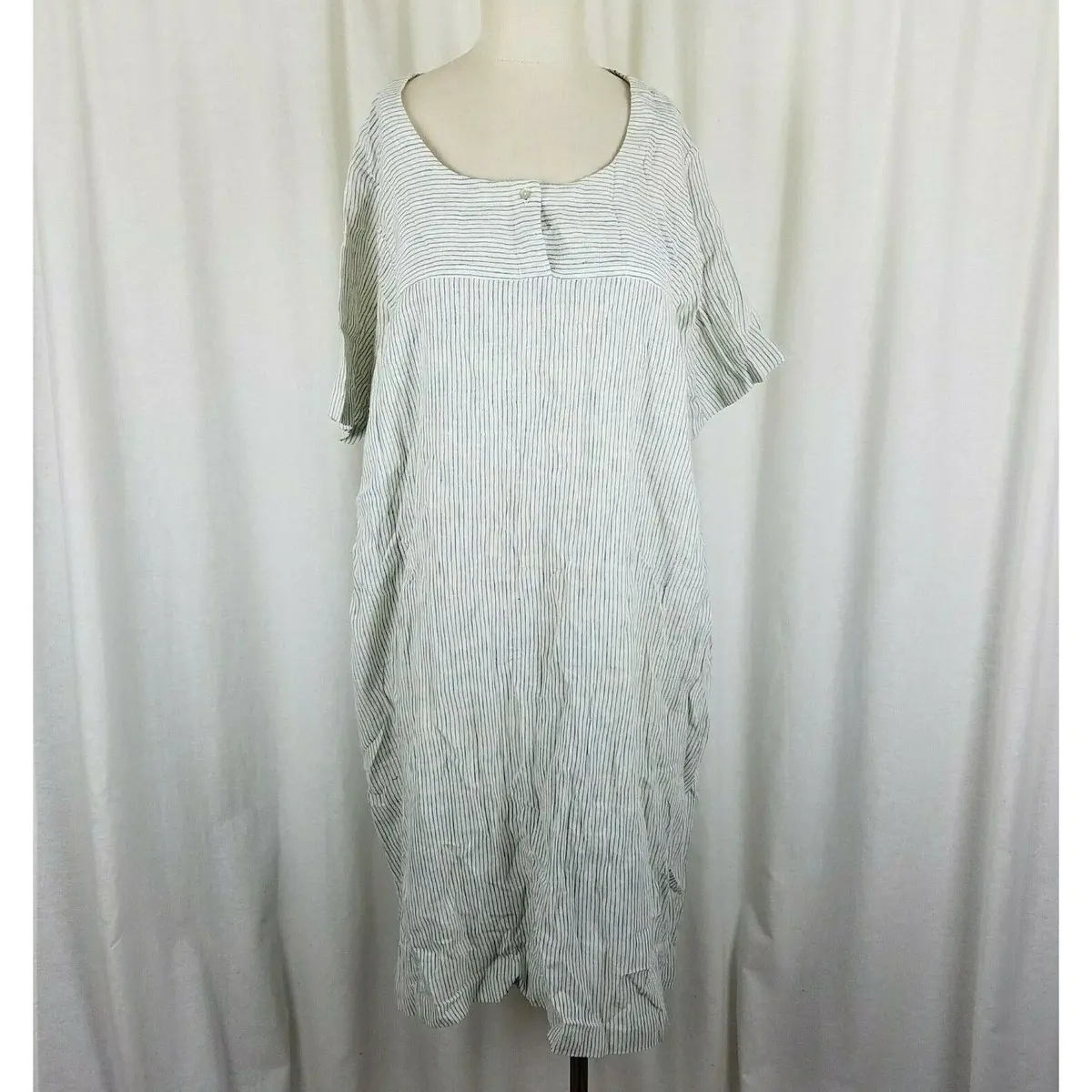 Anavila Pinstriped Linen Tunic Long Blouse Top Womens S Designer Mini Dress 1