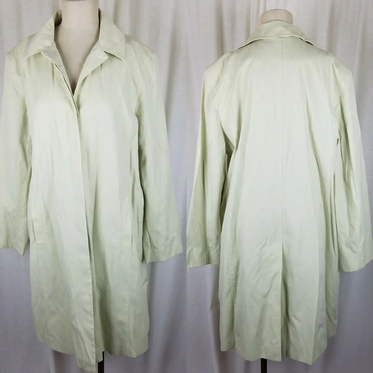 Talbots Floral Lined Long Lime Green Rain Trench Coat Womens Xl Placket Front 1