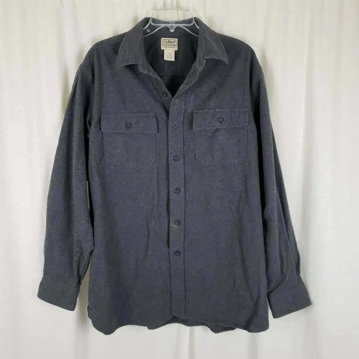 Ll Bean Chamois Brushed Cotton Flannel Button Down Long Sleeve Shirt Mens L Gray 1