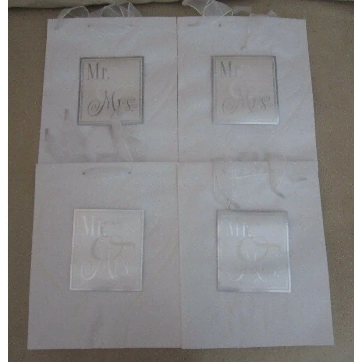 Mr. & Mrs. Hallmark Expressions Gift Bags Wedding Anniversary 3D White Lot Of 4 1