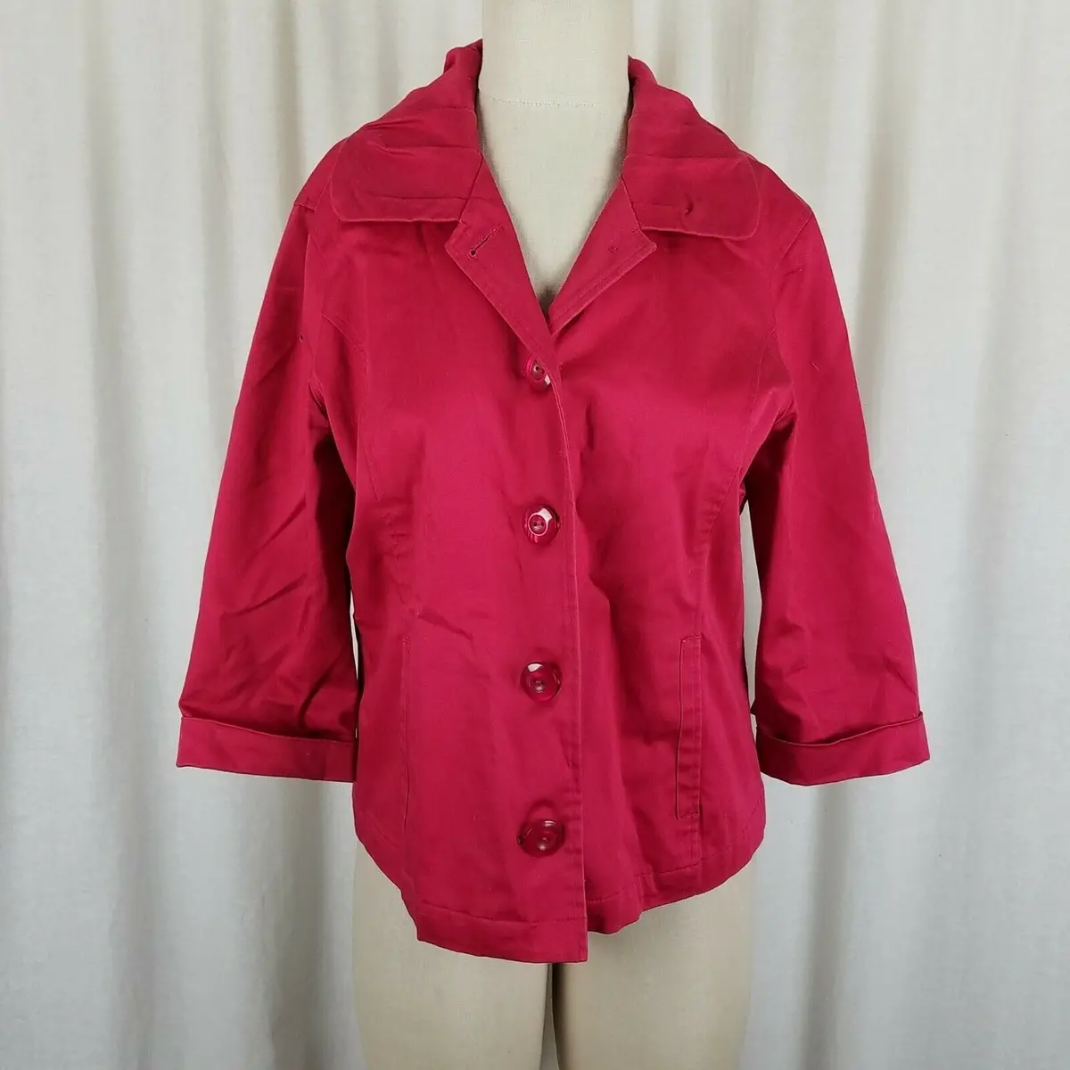 Chico's 3/4 Sleeves Jacket Blazer Womens 1 M Ruffled Pleated Collar Raspberry 1