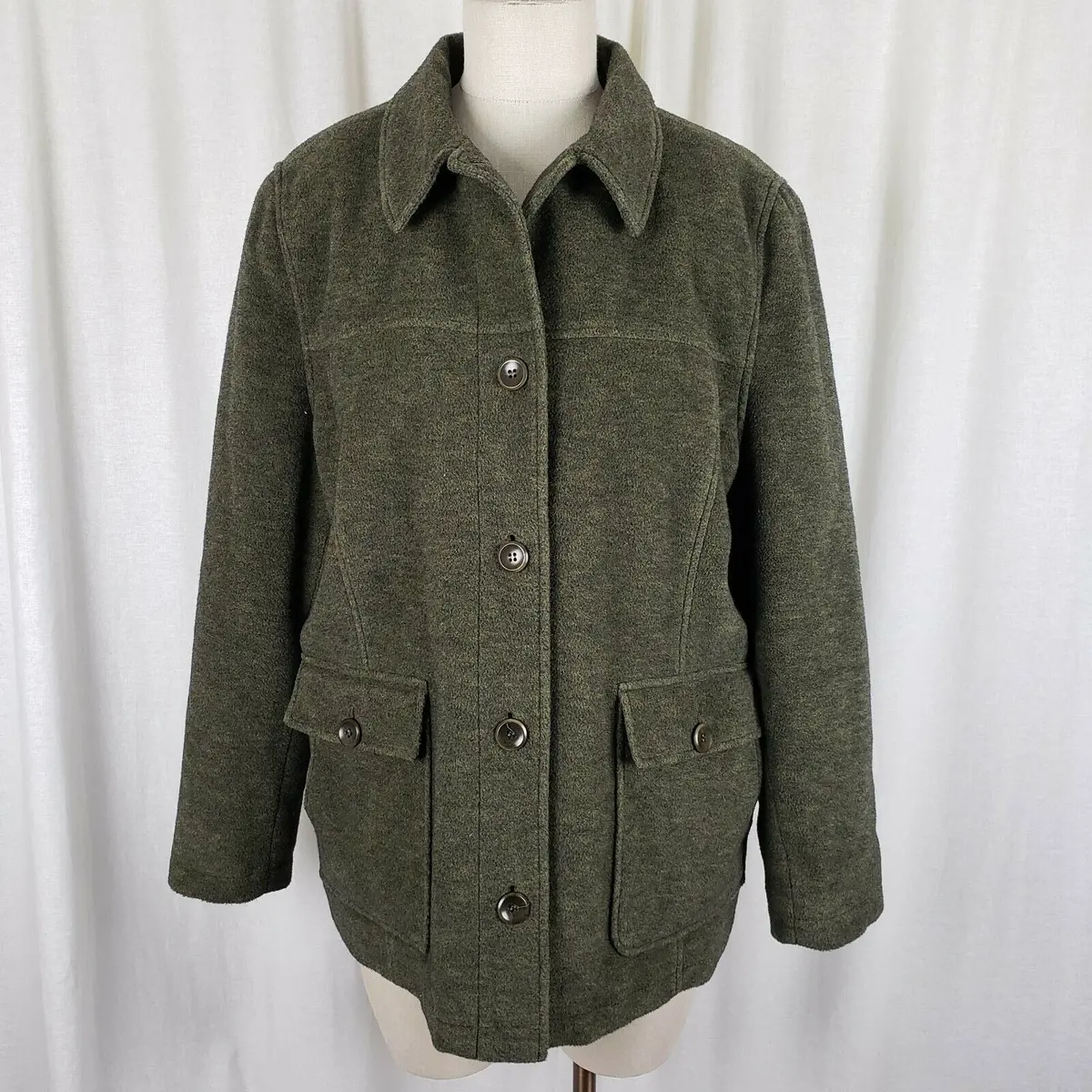 Ll Bean Wool Full Button Up Shirt Jacket Lightweight Baird Barn Coat Womens L 1