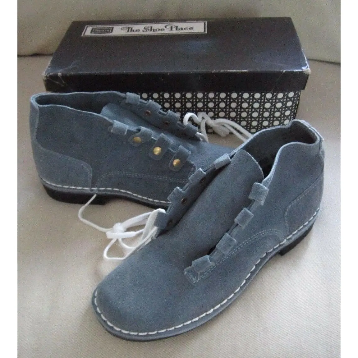 Mid Century Sears Blue Suede Chukka Moccasin Boots Womens 5.5 B The Shoe Place 1