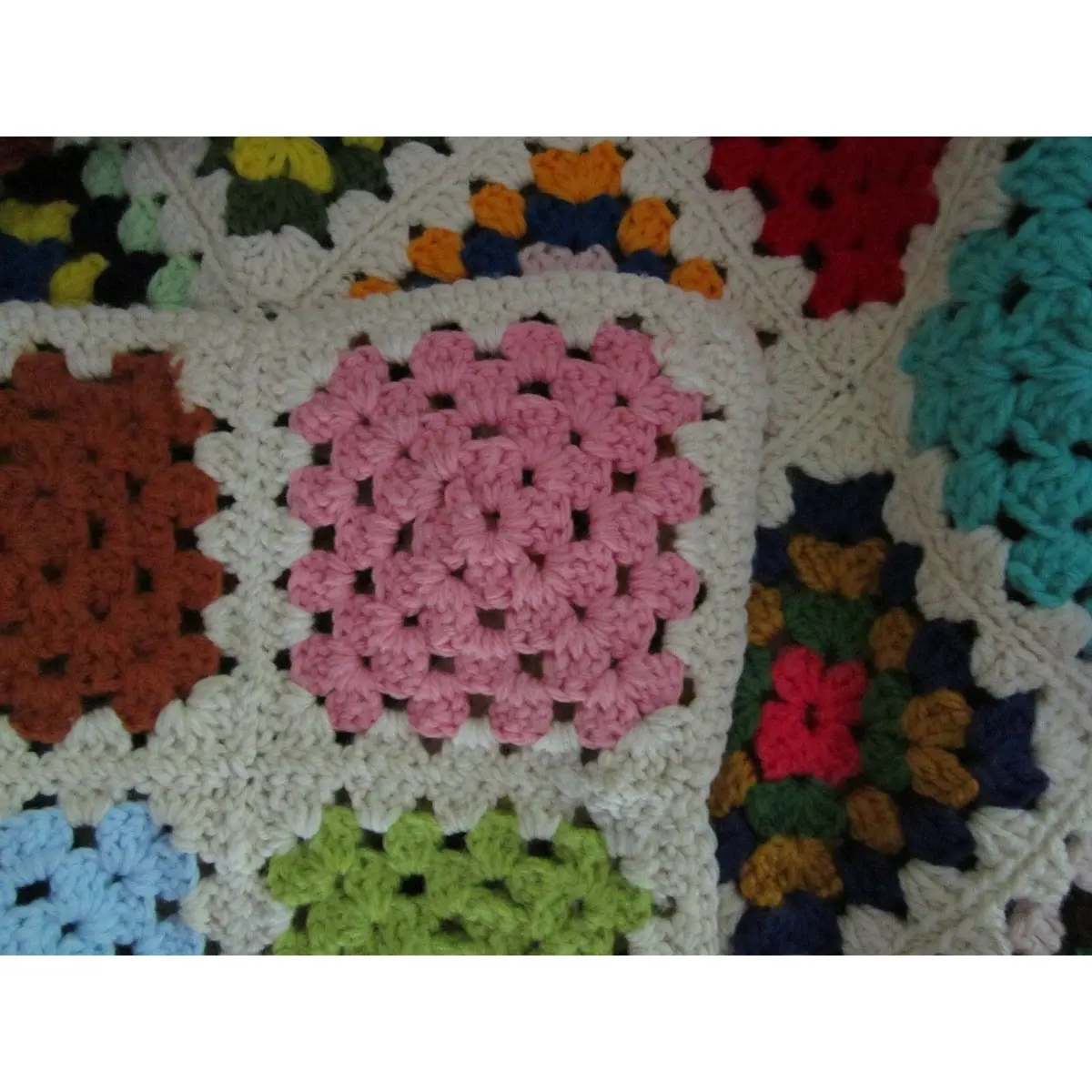 Vintage Crochet Afghan Granny Squares Throw Blanket Floral Patchwork 52X57 Boho 1