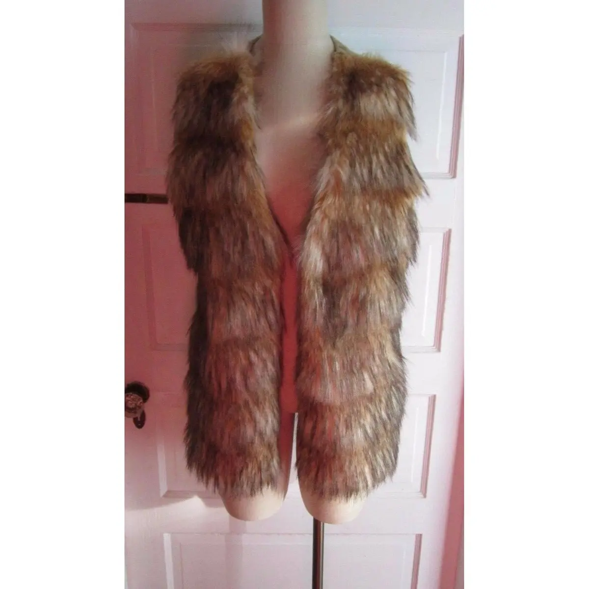 Eyeshadow Vegan Faux Fur Knit Open Front Cardigan Sweater Vest Jacket Womens Xl 1