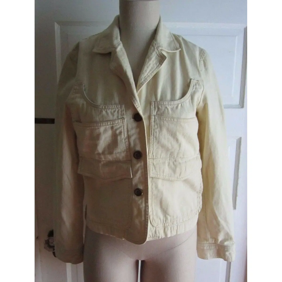 J. Jill Ivory 100% Cotton Soft Denim Cropped Jean Jacket Womens Xs Butter Yellow 1