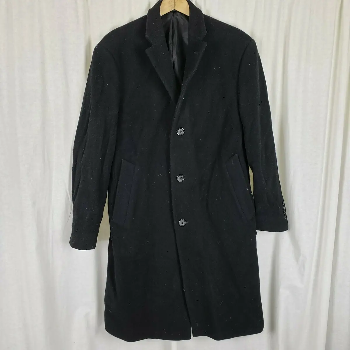 Chaps Ralph Lauren Fuzzy Winter Wool Peacoat Mens 40R Dress Over Top Coat Black 1