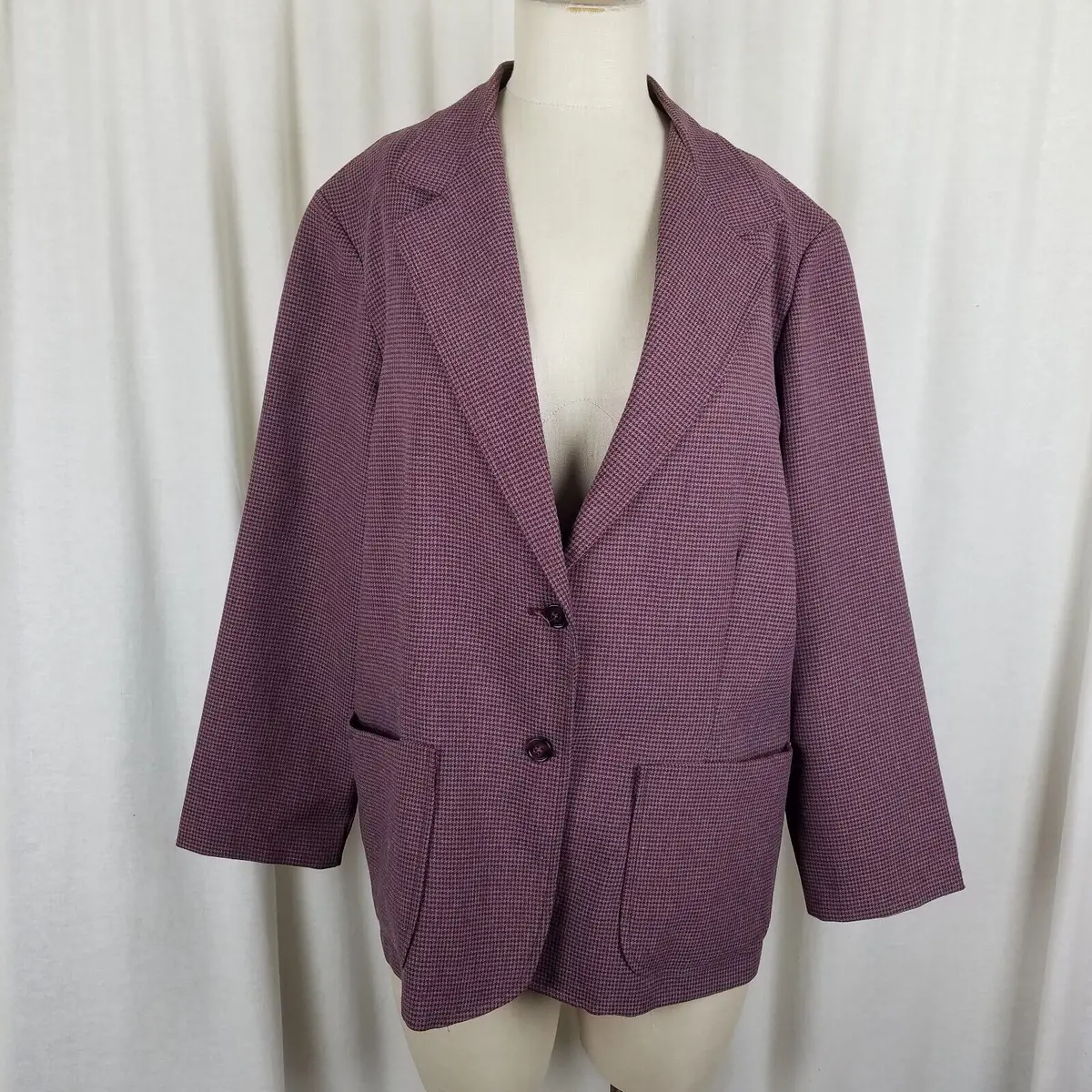 Vintage Chestnut Hill Sportswear Wool Houndstooth Plaid Blazer Jacket Womens M L 1