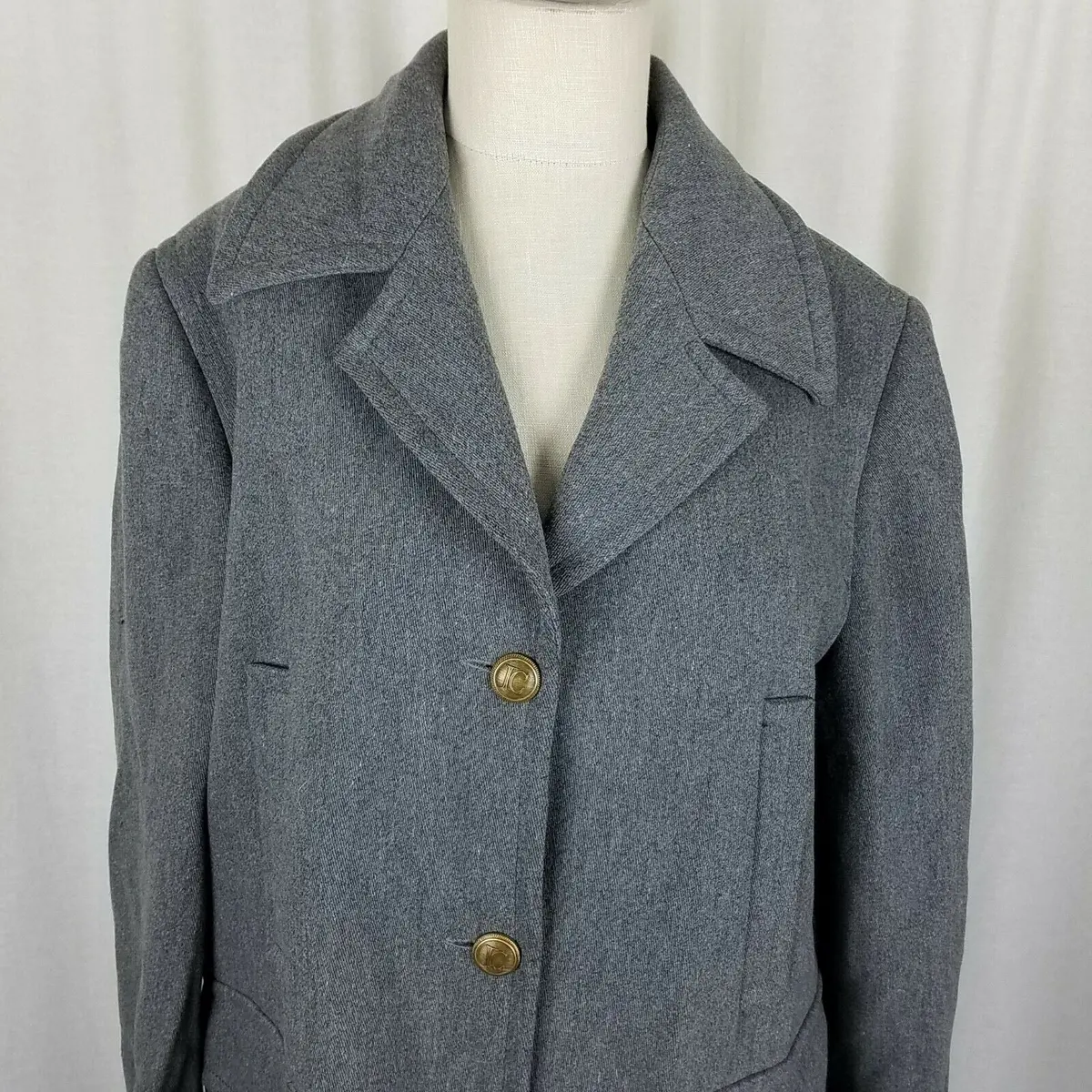 Blue Eagle Les Copains Worsted Wool 3/4 Walking Car Coat Peacoat Womens 46 Gray 2