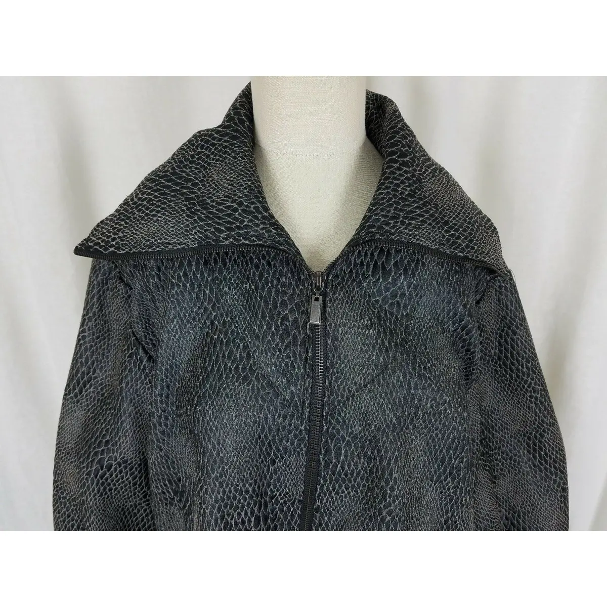 Due Per Due Animal Print Puff Sleeves Wide Collar Black Blazer Jacket Womens L 2