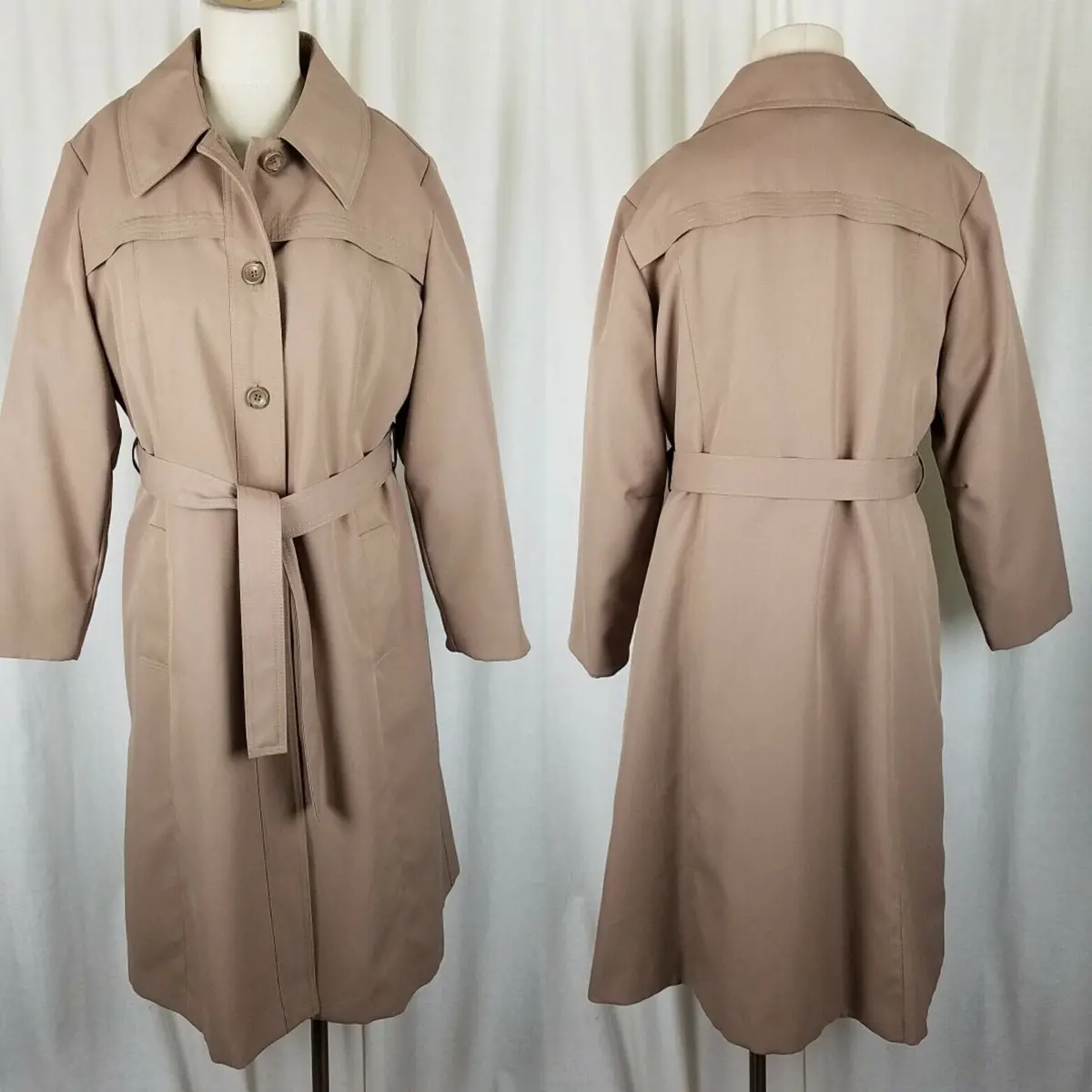 Vintage Mod Mcm Plaid Lined Belted Long Trench Coat Womens S Zip Out Liner Usa 1