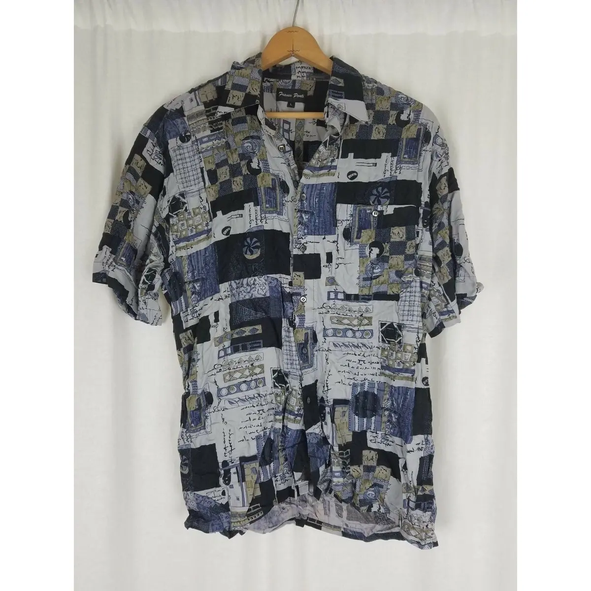 Vintage Franco Ponti Short Sleeve Painted Button Down Polo Hawaiian Shirt Mens L 1