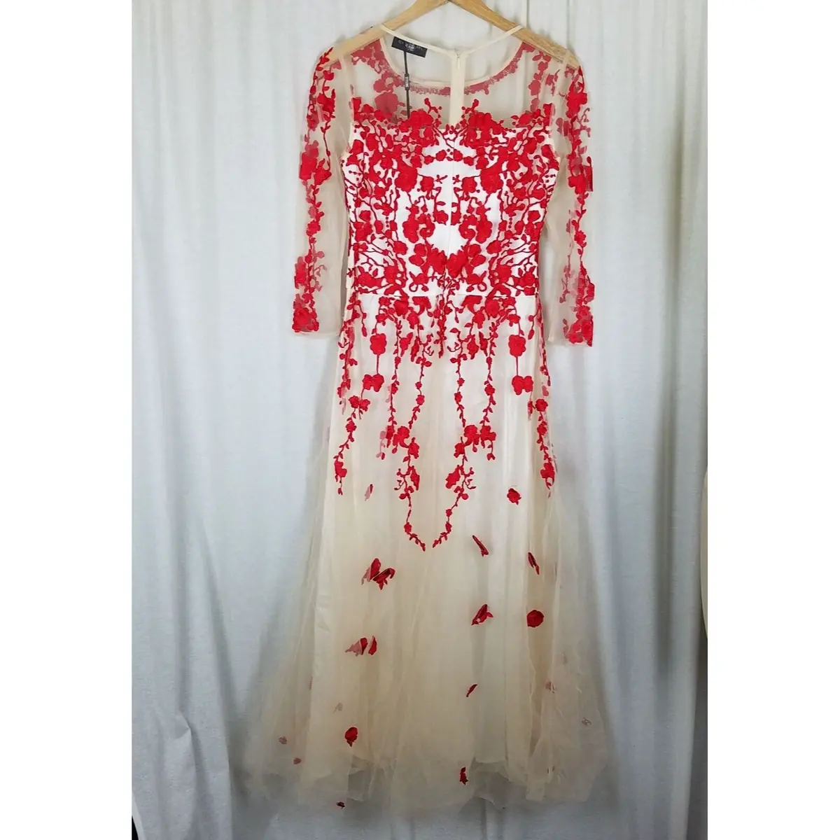 Stylewe Ou Shi Ying Long Maxi Embroidered Patch Applique Mesh Dress Womens M 1