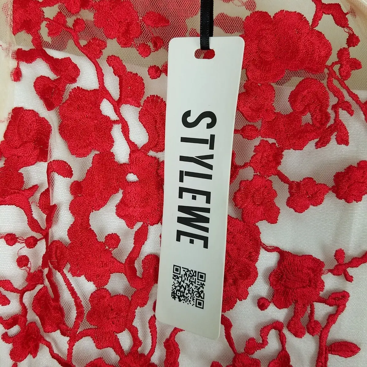 Stylewe Ou Shi Ying Long Maxi Embroidered Patch Applique Mesh Dress Womens M 2