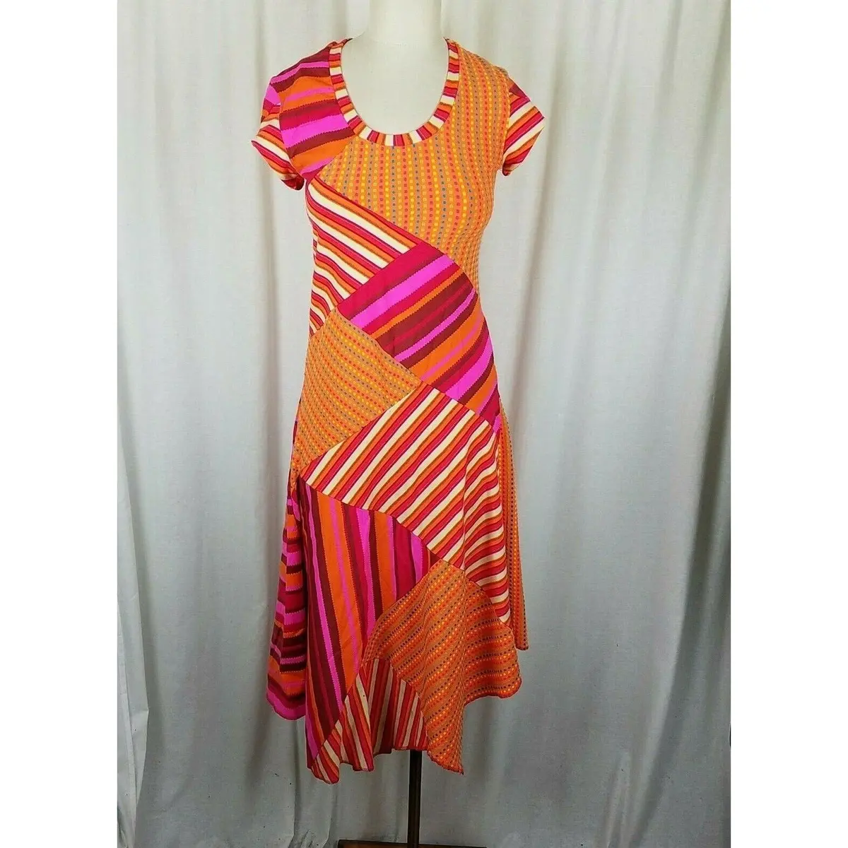 Sampleline By Aimee Patchwork Psychedelic Jersey Knit Stretch Dress Womens M 1
