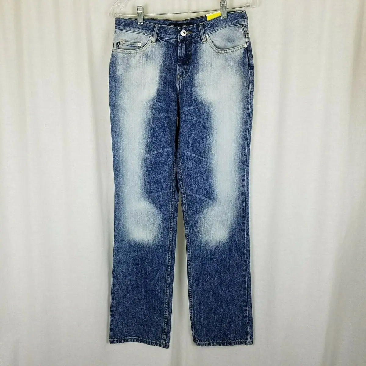 Express Low Rise Boot Cut Jeans Dark Blast Acid Washed Sexy Womens 5 / 6 Denim 1