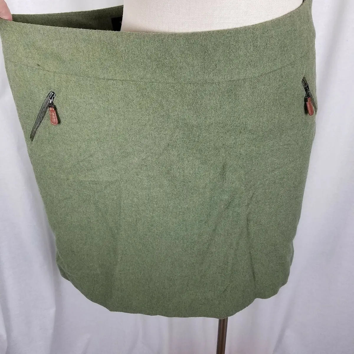 Talbots Brushed Fuzzy Winter Wool Skirt Womens 16 Short Pencil Straight Army 1