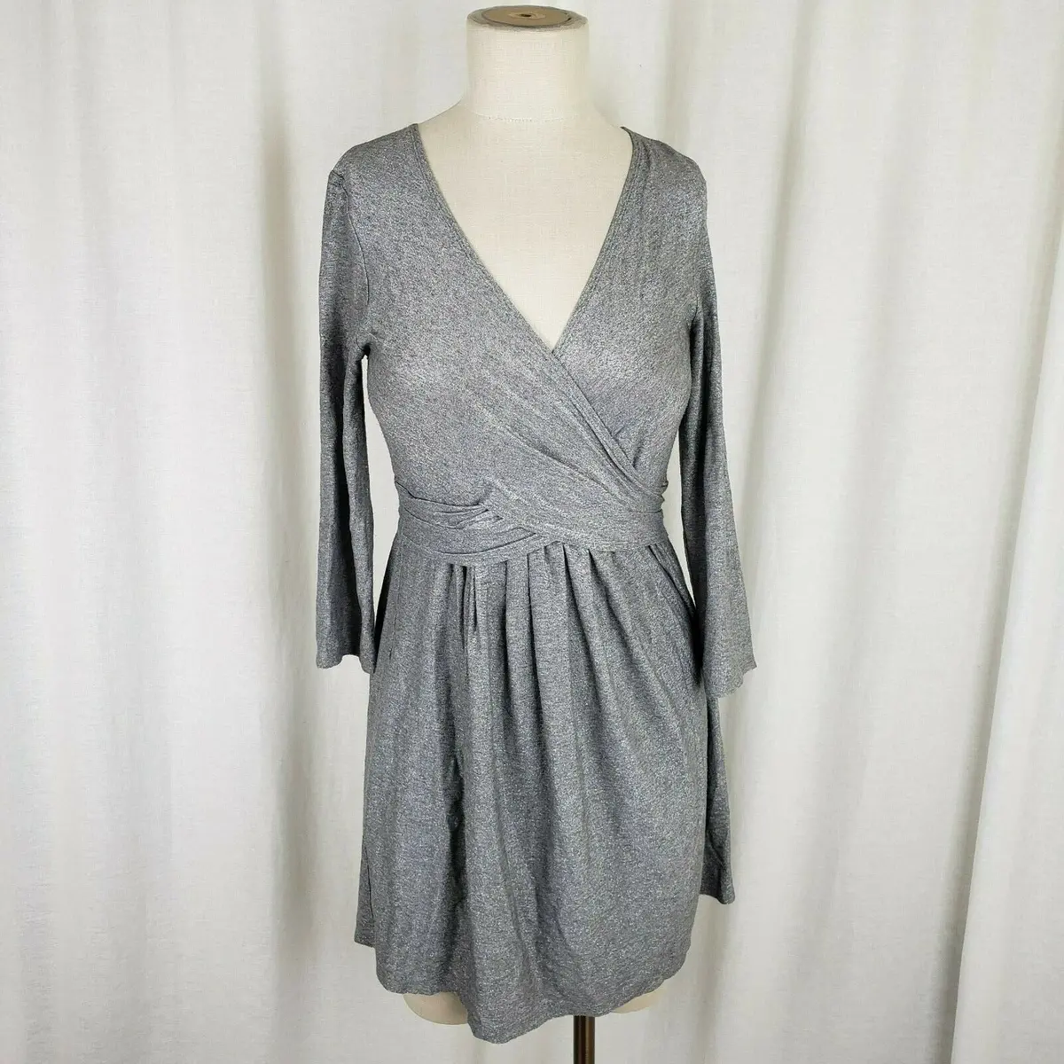 Only Hearts Nyc Helena Stuart Faux Wrap Jersey Knit Mini Dress Womens M Gray Usa 1