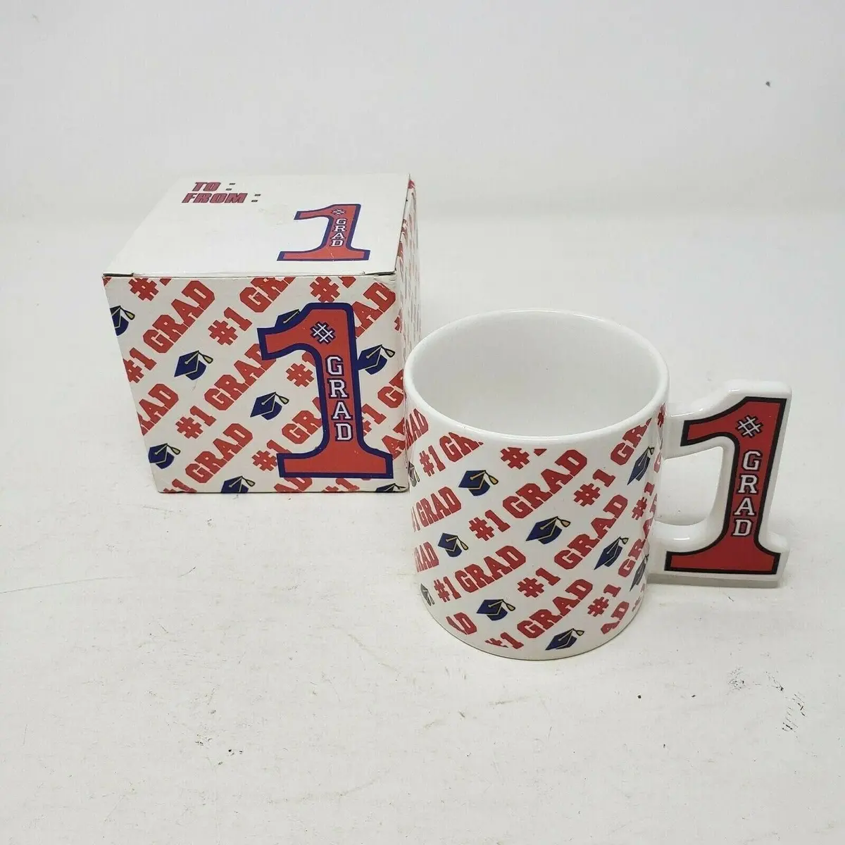 Vintage Russ #1 Grads Coffee Mug Ceramic Cup Handle New In Box Korea Graduation 1