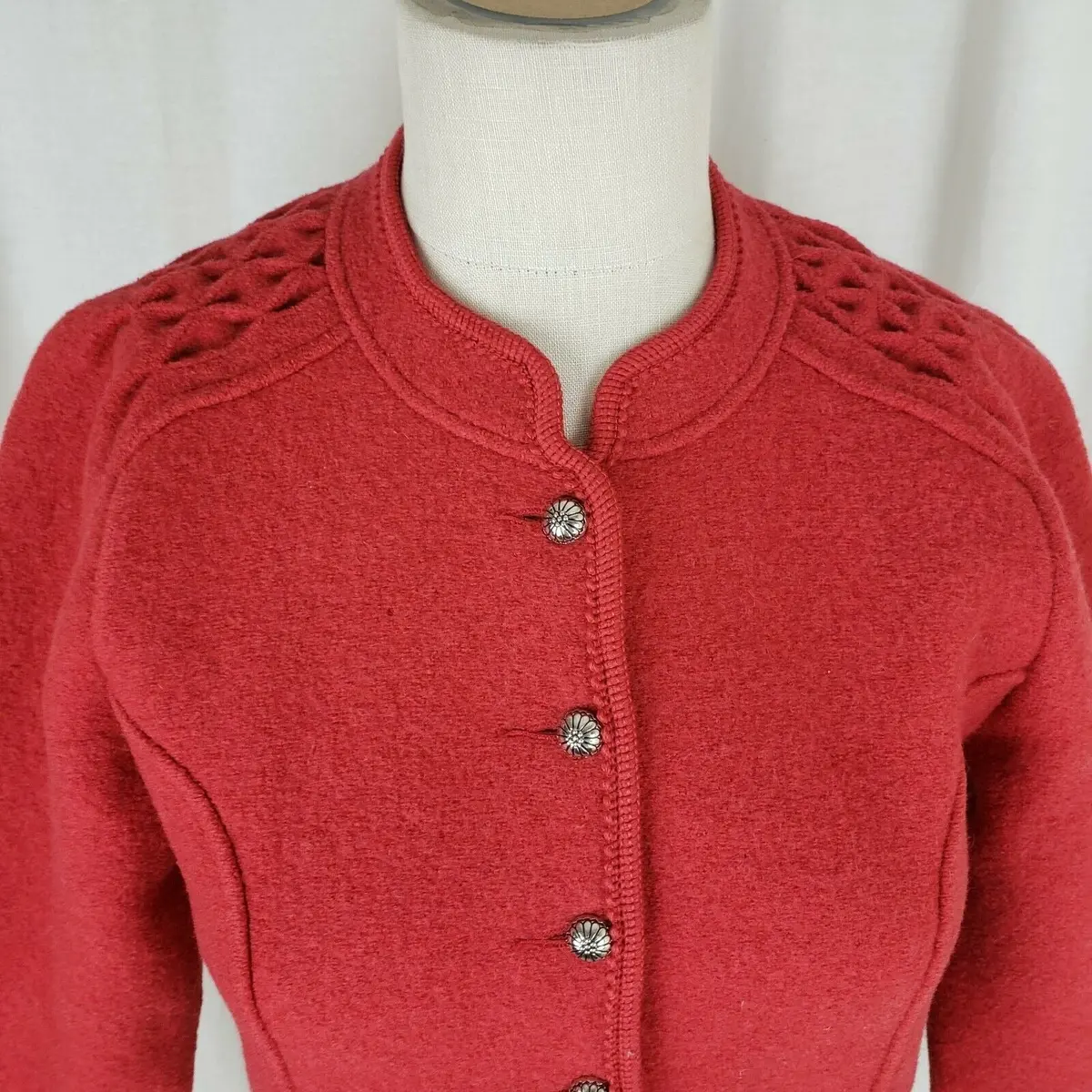 Giesswein Boiled Wool Red Cardigan Sweater Jacket Austria Tirol Maser Womens S 8 2