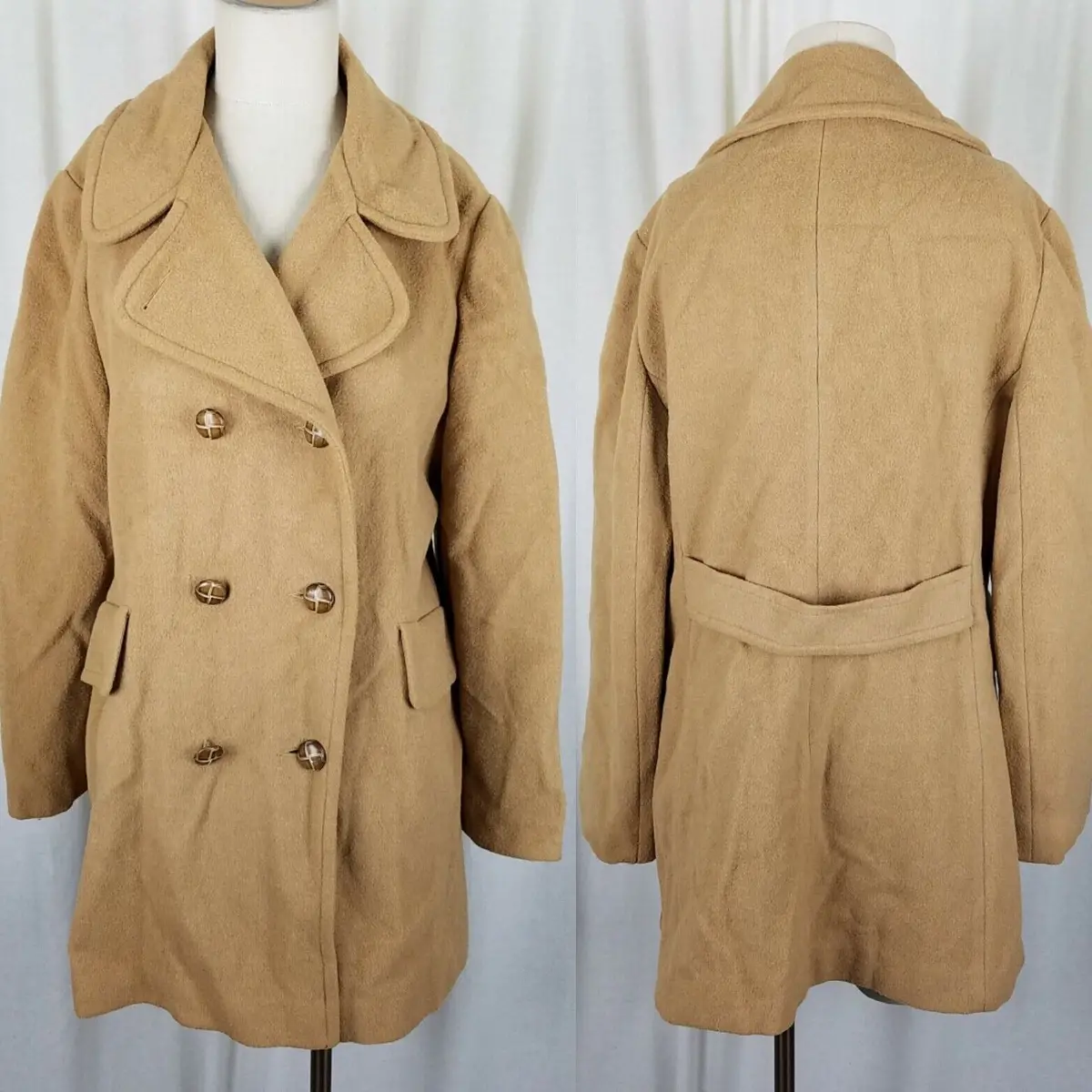 Mackintosh 90S Camel Wool Double Breasted Peacoat Car Coat Jacket Womens 14 Usa 1