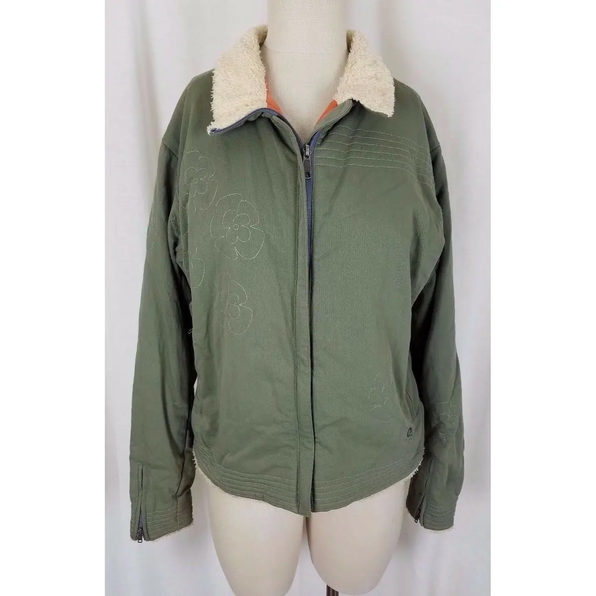 Mountain Hardwear Embroidered Floral Canvas Shearling Fleece Collar Womens Sz M 1