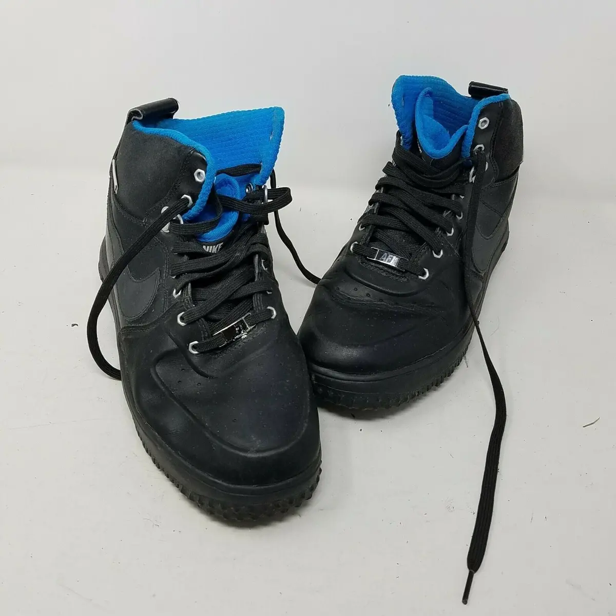 Nike Lunar Force 1 Duckboot Leather Black & Blue Athletic Shoes Sneakers Mens 10 1