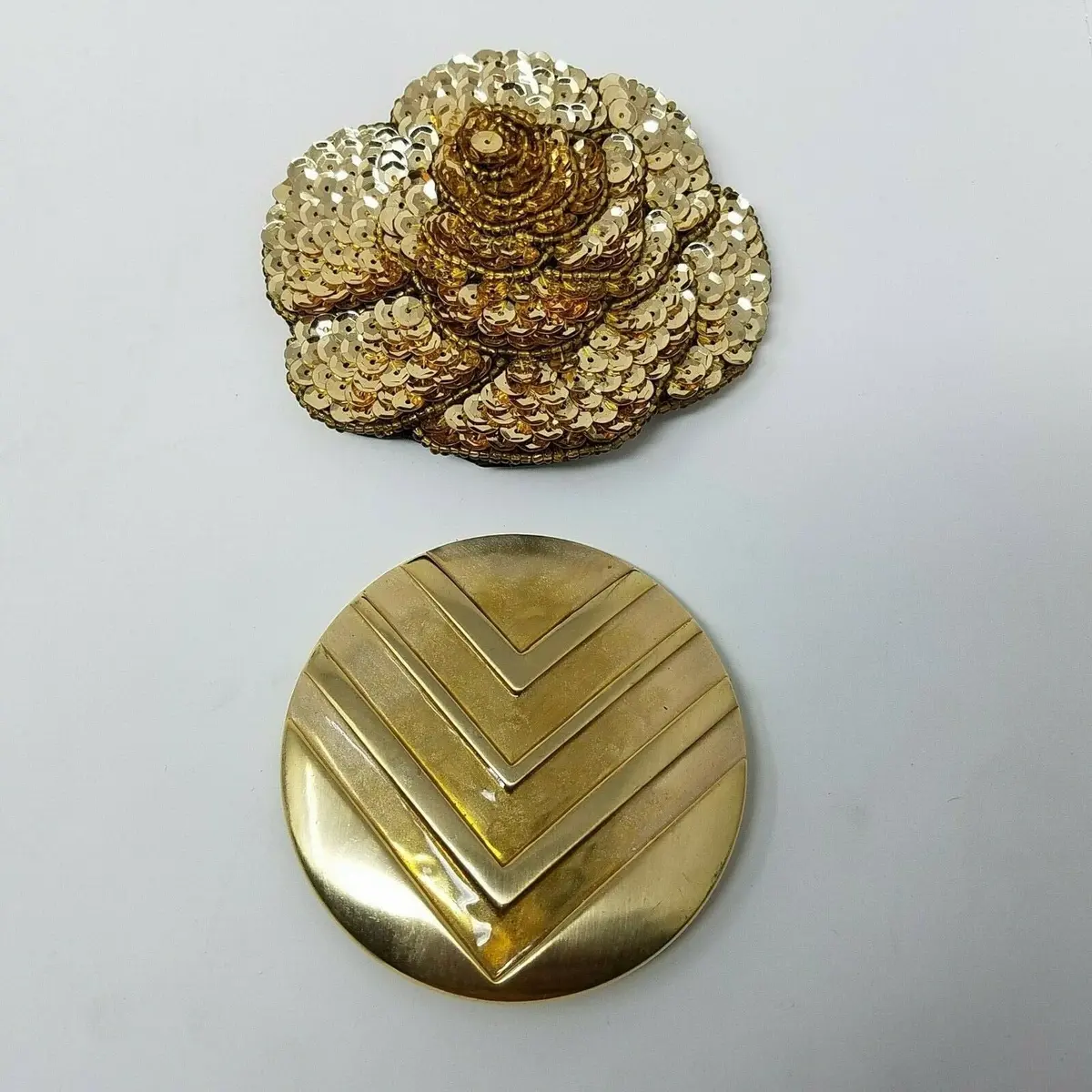 Vintage Charmant Beverly Hills Belt Buckles Gold Metal Sequins Lot 2 Flower V 1