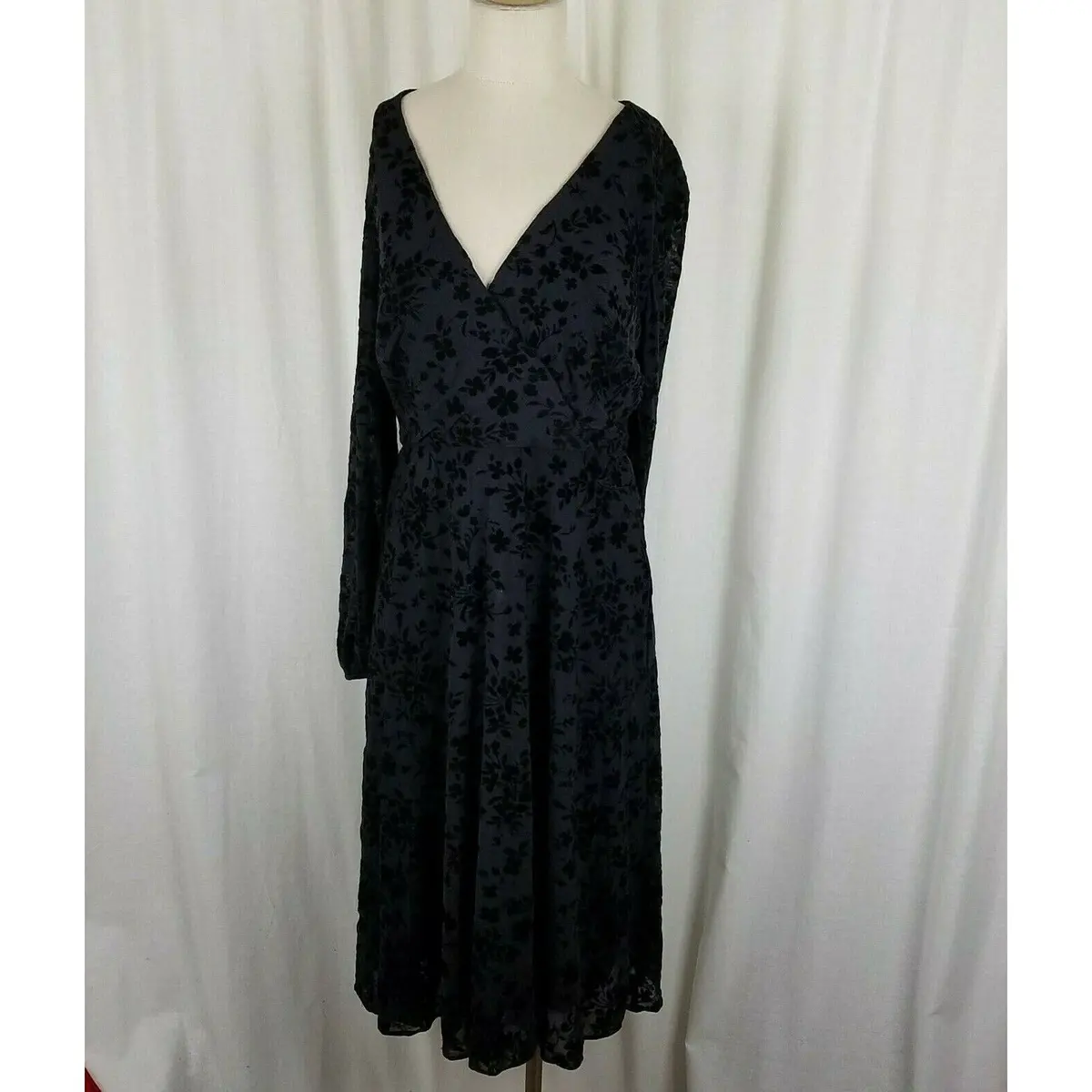 Lauren Ralph Lauren Velvet Fit & Flare Faux Wrap Little Black Dress Womens 8 1