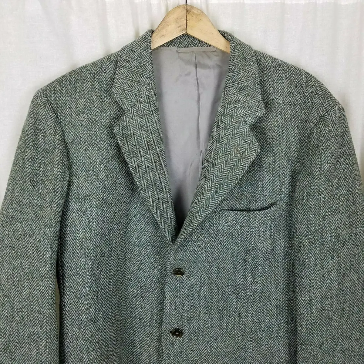 Cheo Nyc Herringbone Tweed Wool Woven Sport Coat Jacket Mens 42 44 3 Button 2